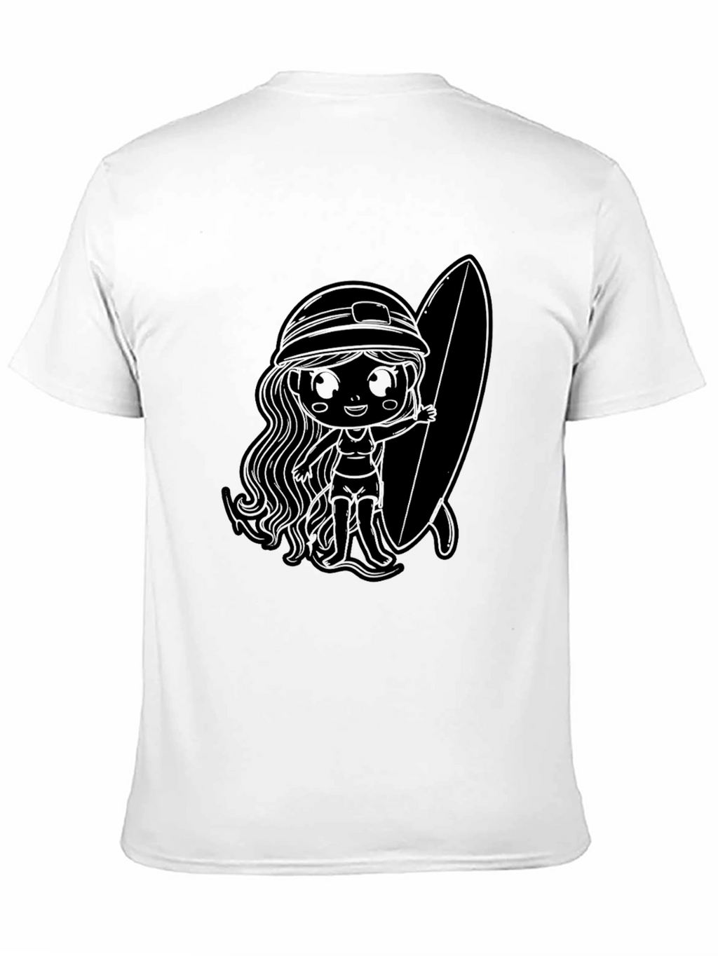 Black T-Shirt with Surfer Girl Graphic
