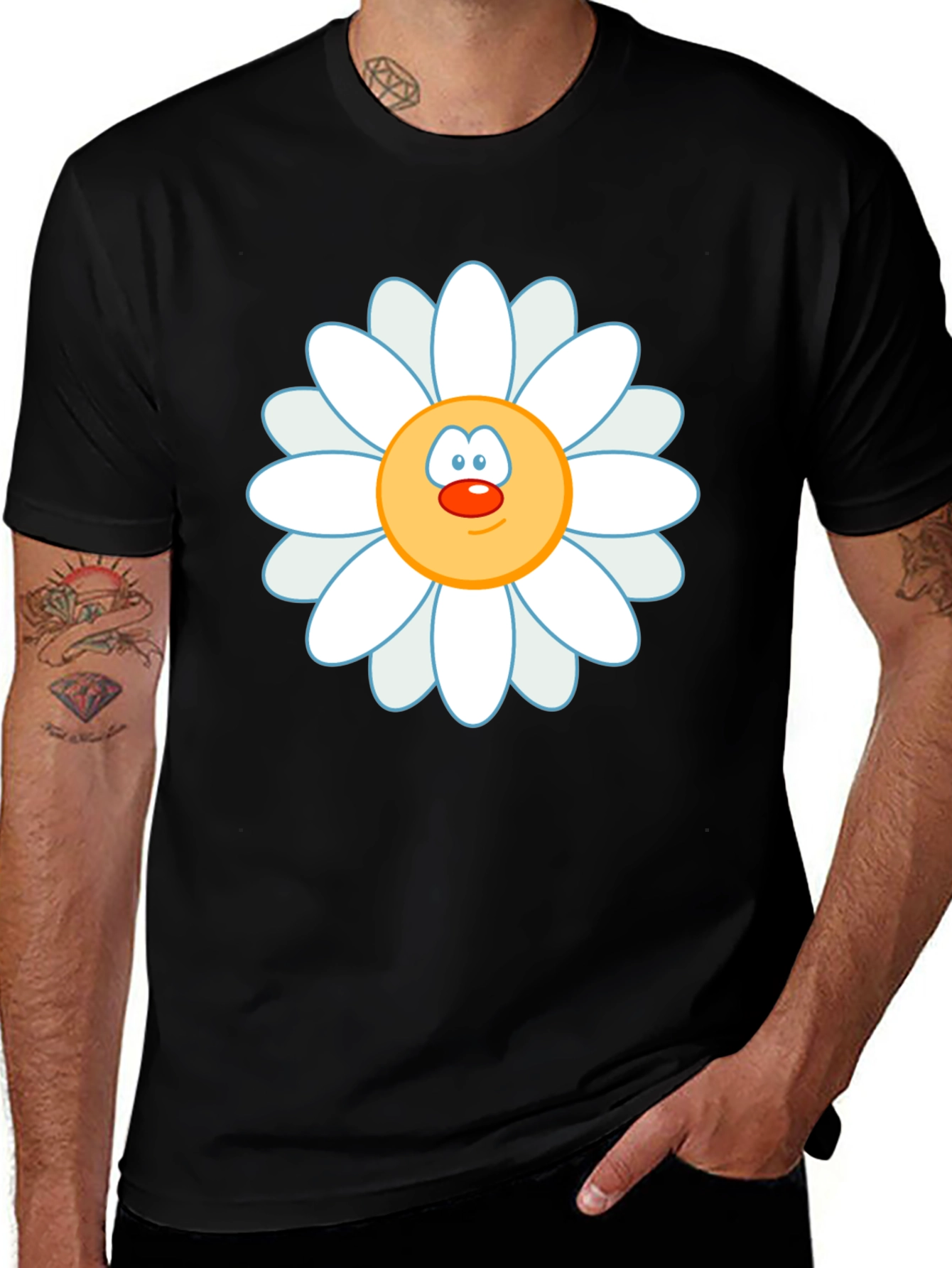 Daisy Face Graphic Black T-Shirt