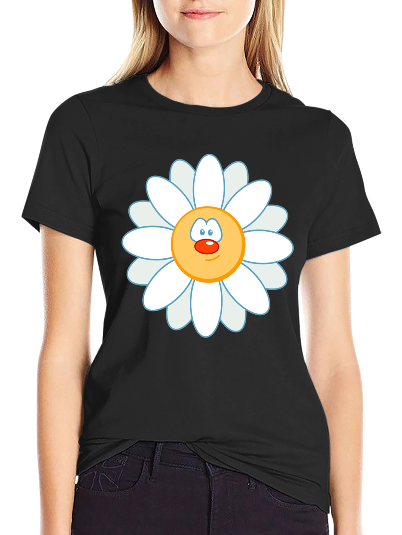 Daisy Face Graphic Black T-Shirt