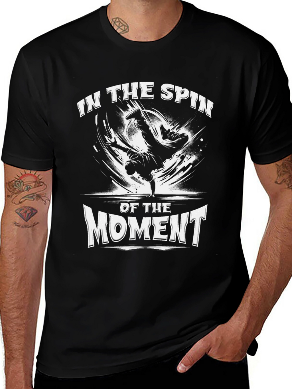 In The Spin of The Moment Black Graphic Tee