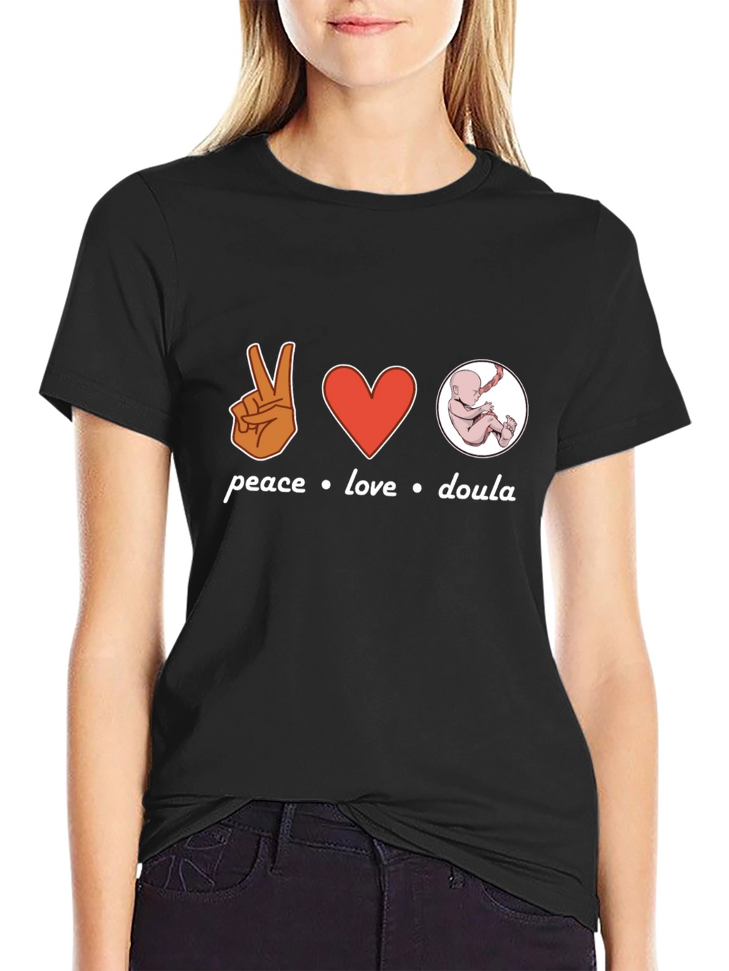 Peace Love Doula Black T-Shirt