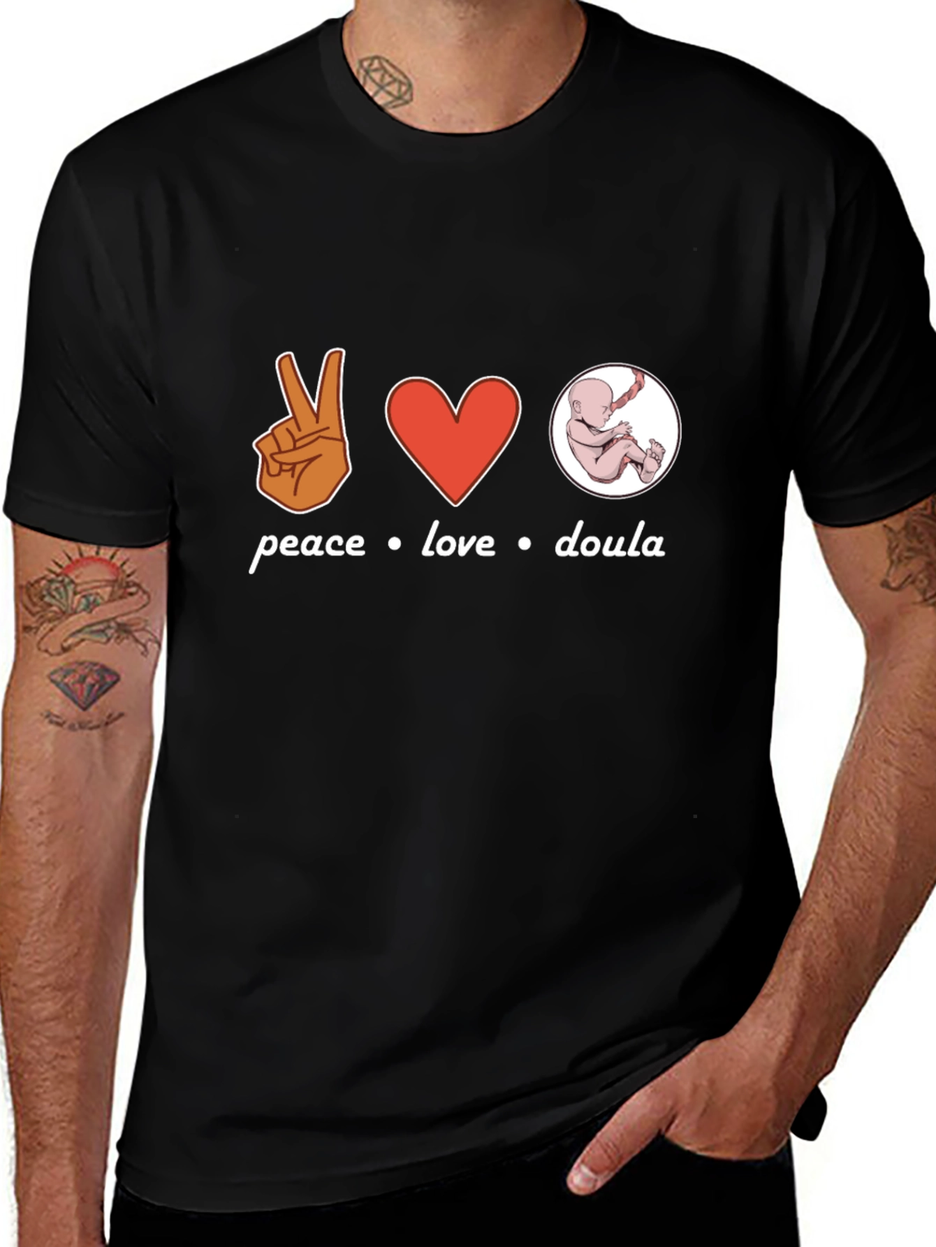 Peace Love Doula Black T-Shirt