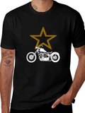 Motorcycle & Star Graphic T-Shirt - Black