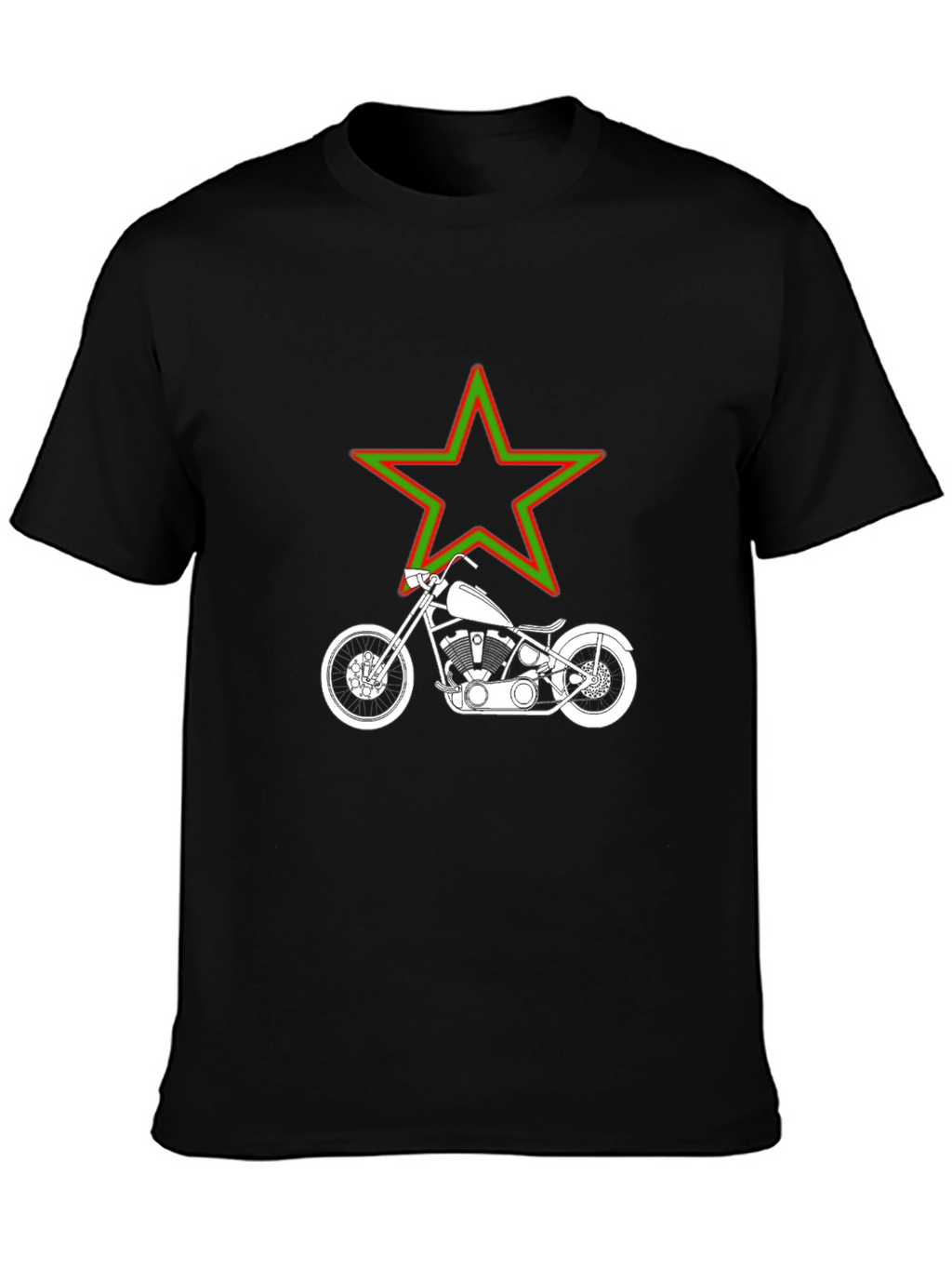 Motorcycle & Star Graphic T-Shirt - Black