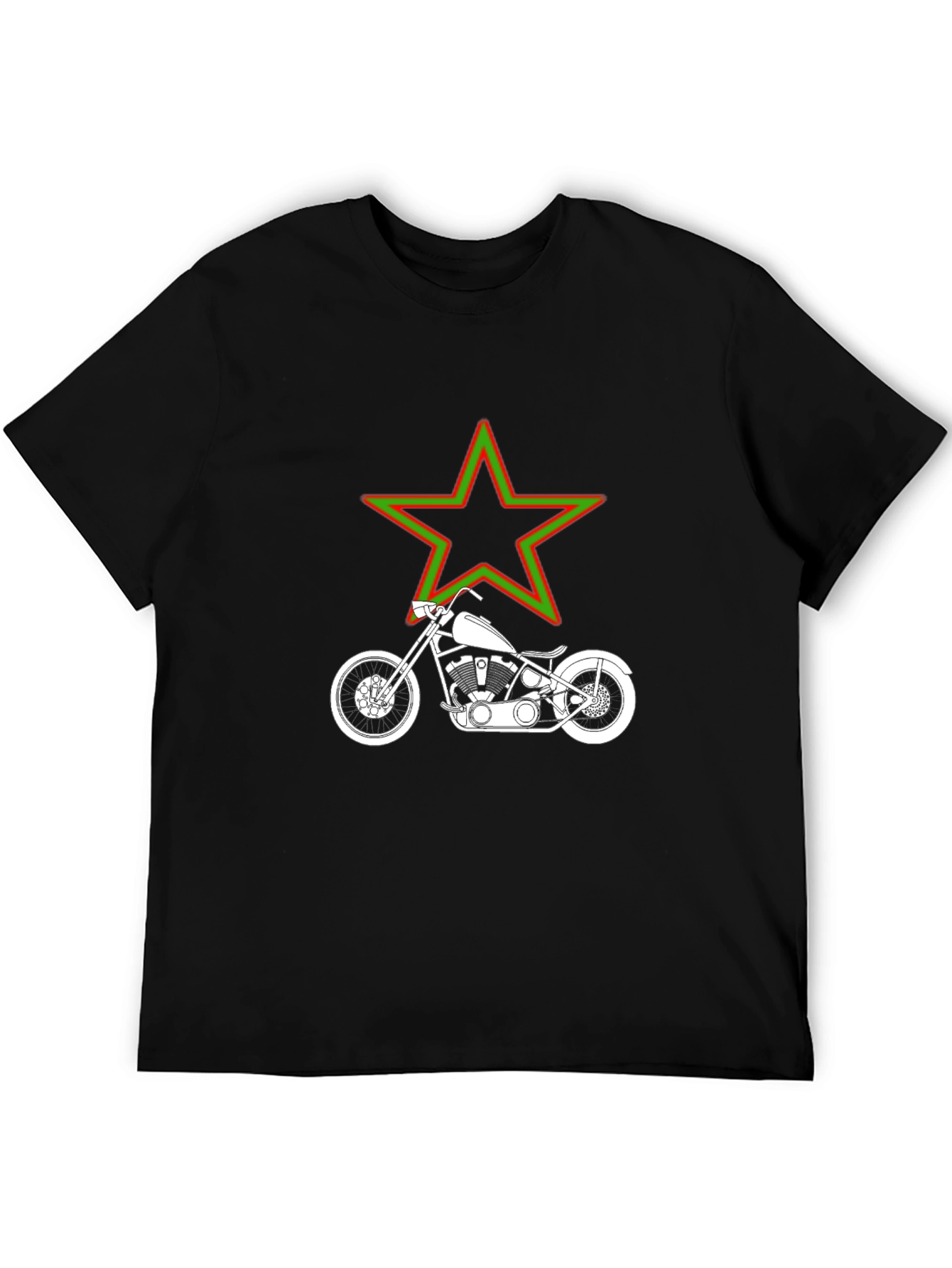 Motorcycle & Star Graphic T-Shirt - Black
