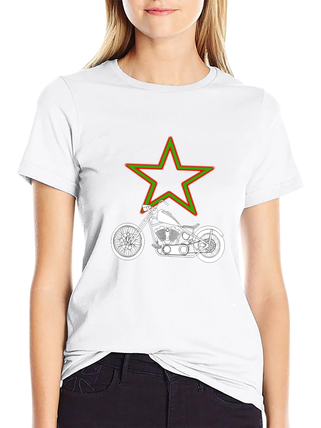 Motorcycle & Star Graphic T-Shirt - Black