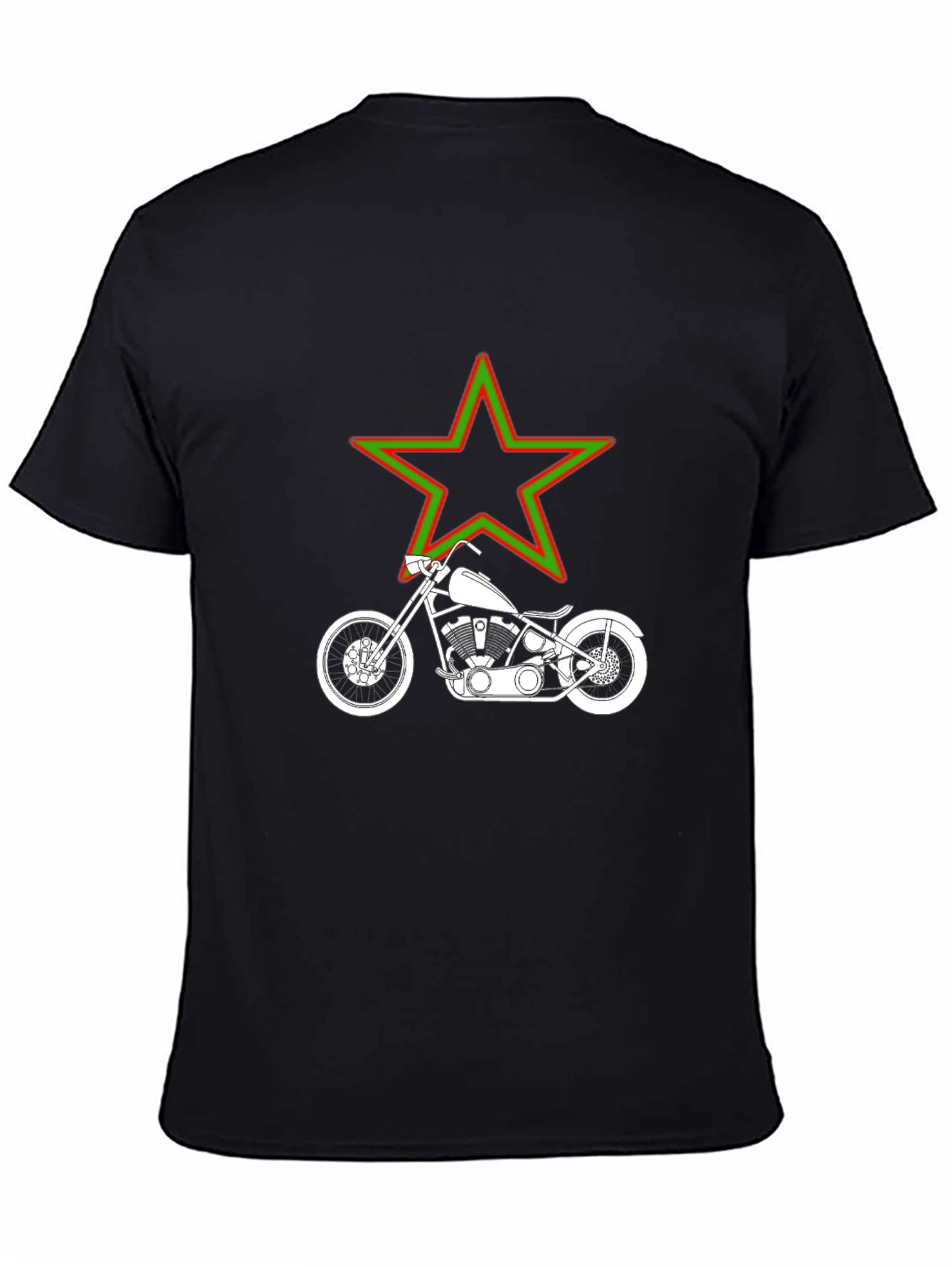 Motorcycle & Star Graphic T-Shirt - Black