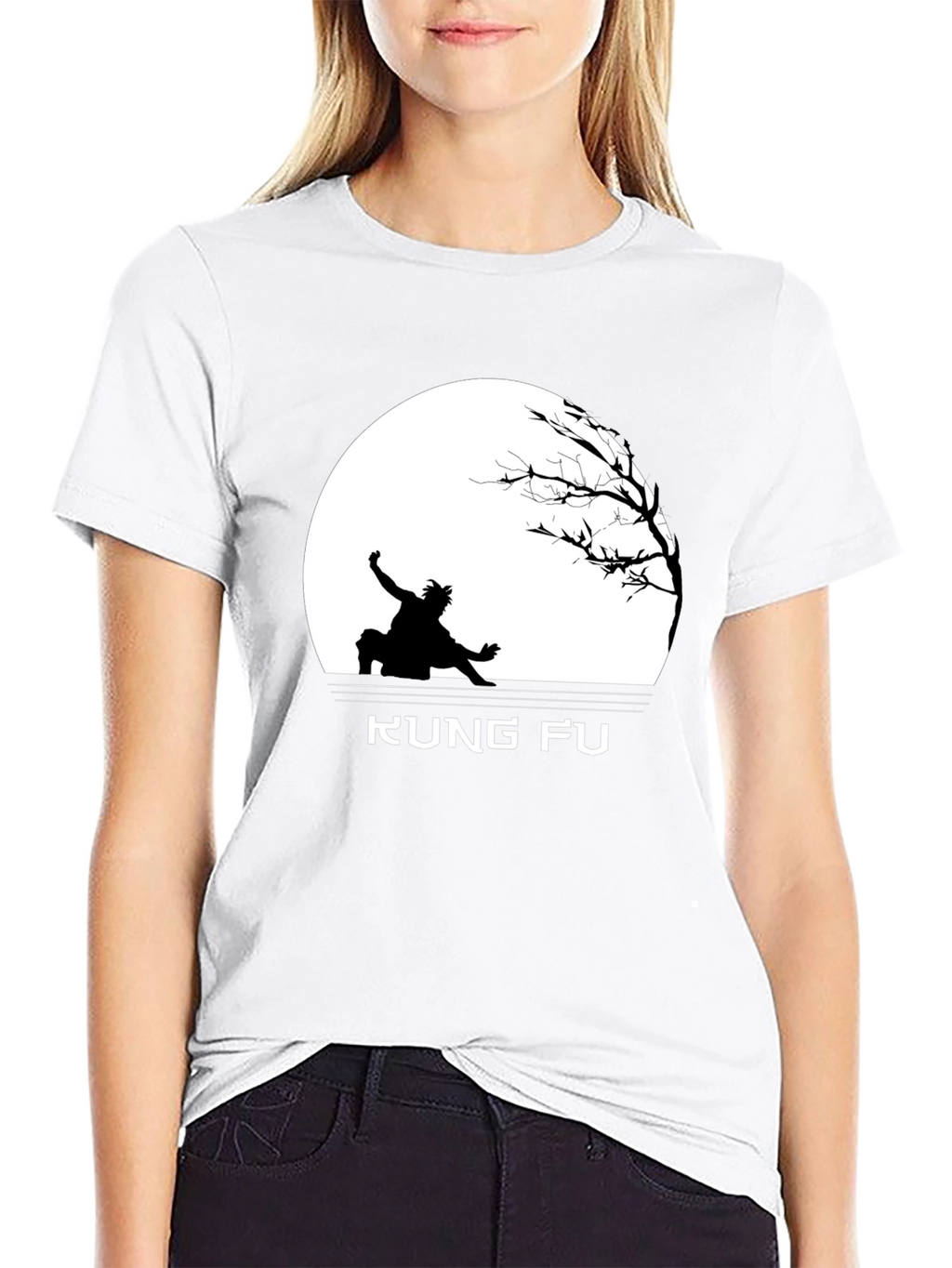 Kung Fu Black T-Shirt with Silhouette Design