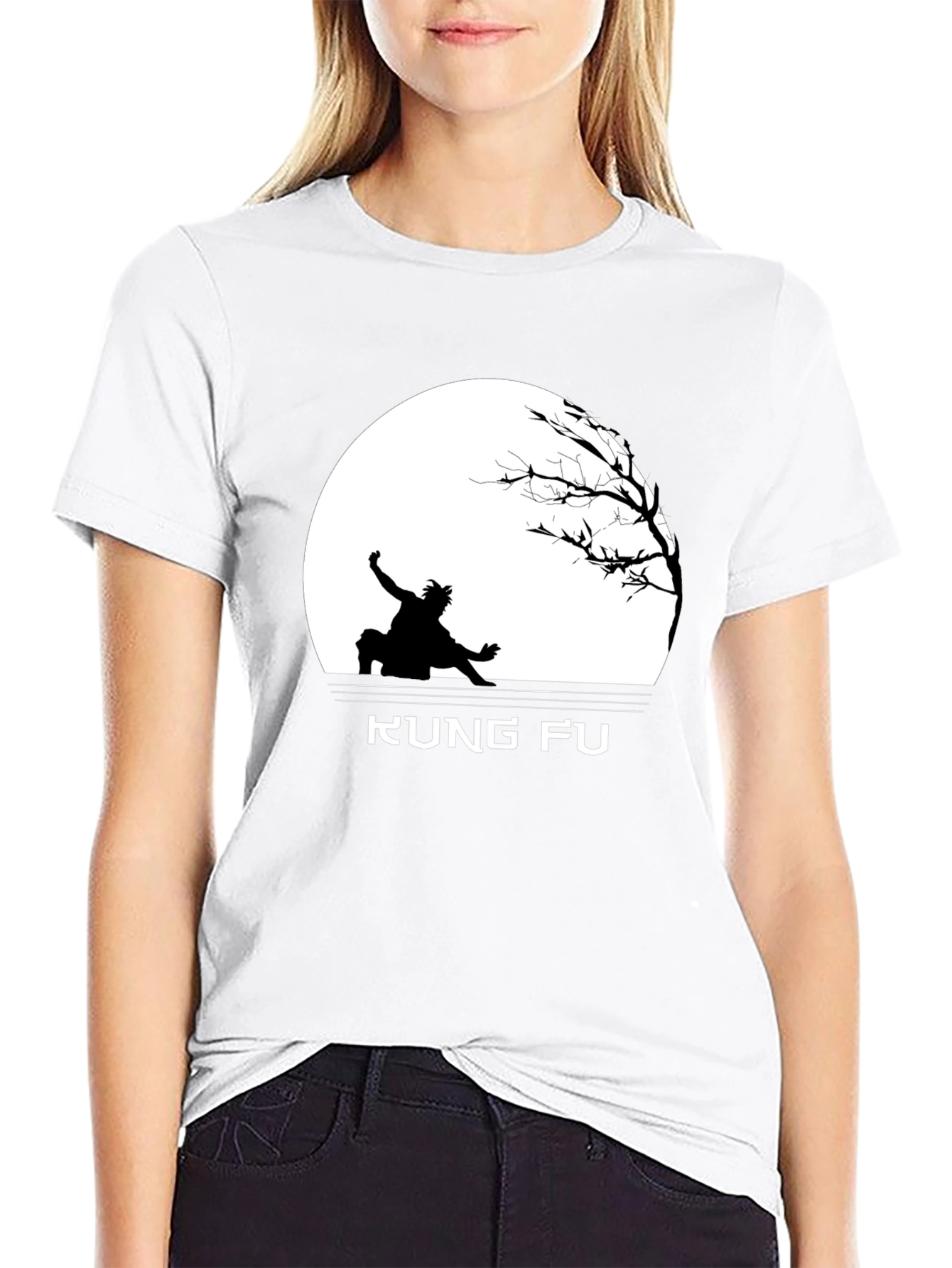 Kung Fu Black T-Shirt with Silhouette Design