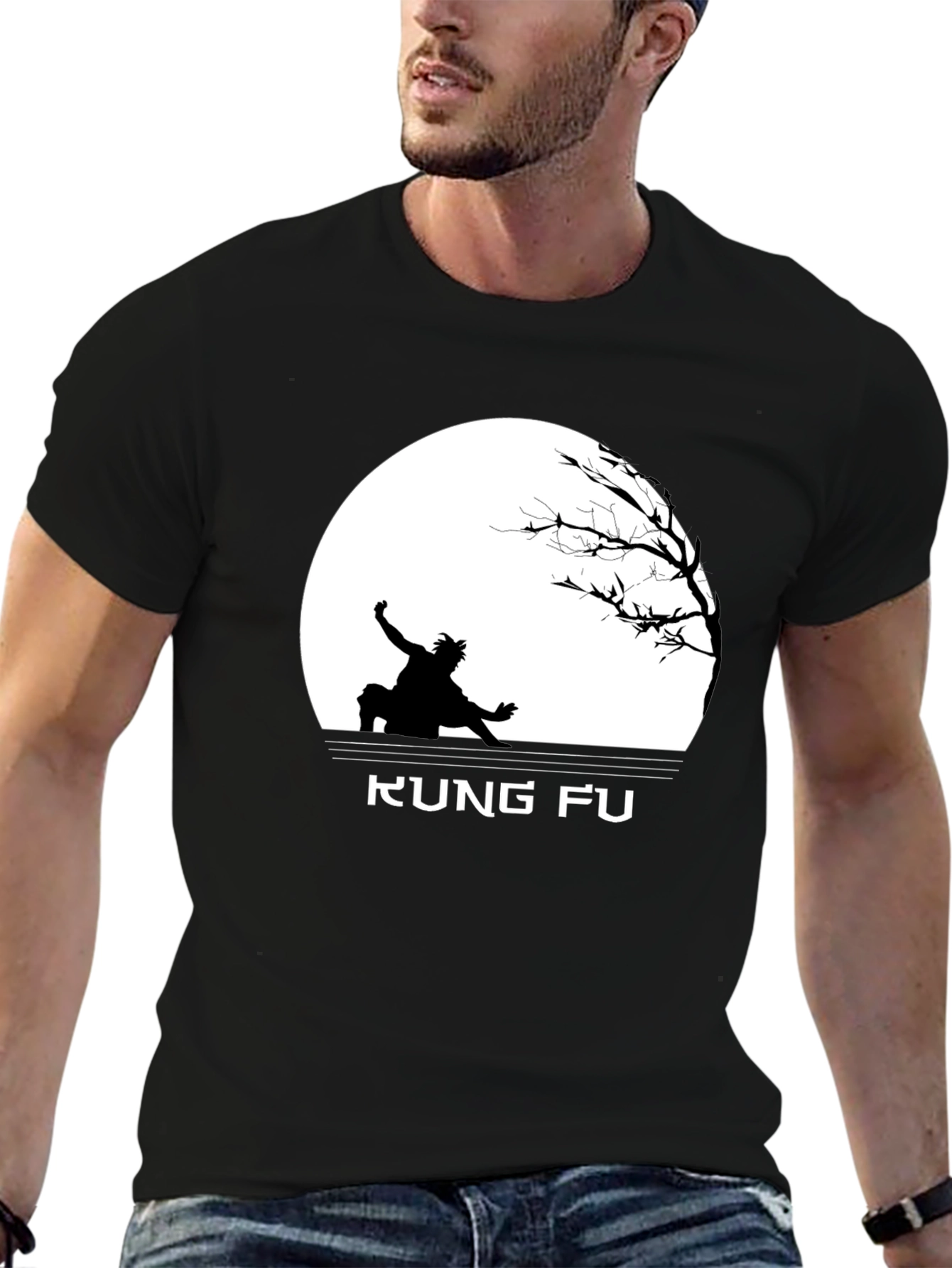 Kung Fu Black T-Shirt with Silhouette Design