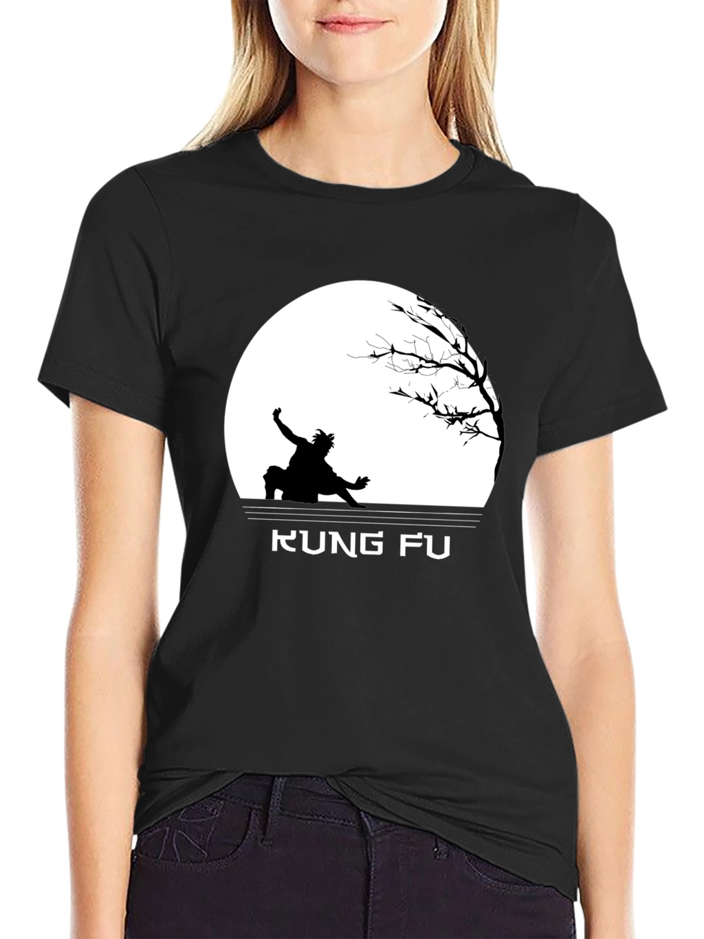 Kung Fu Black T-Shirt with Silhouette Design