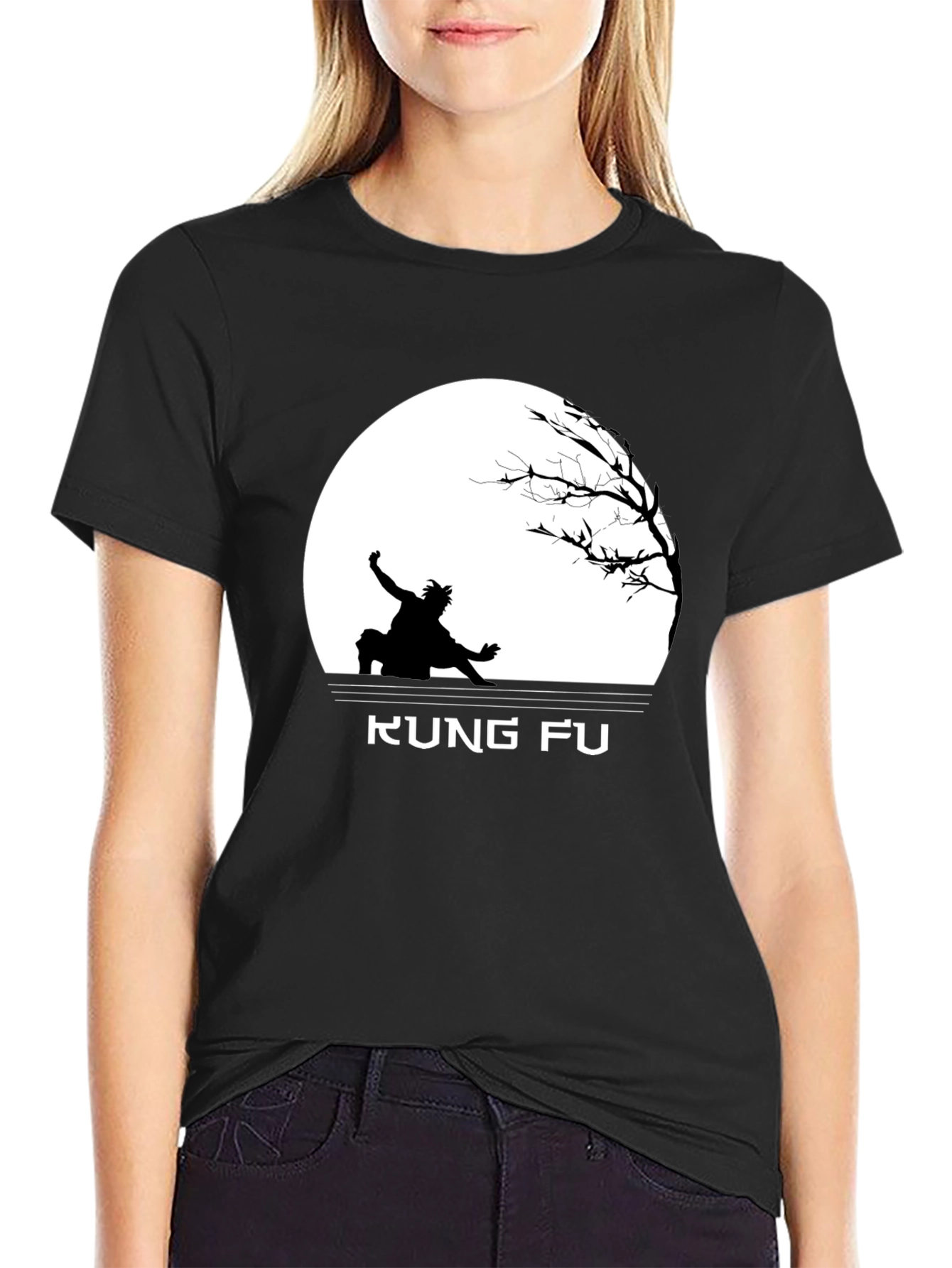 Kung Fu Black T-Shirt with Silhouette Design