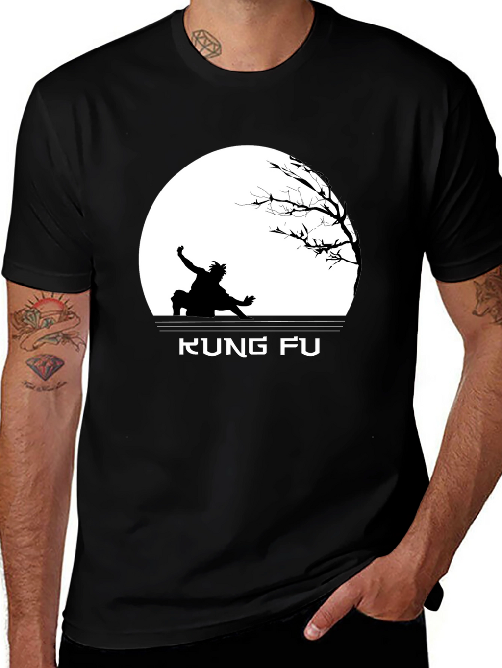 Kung Fu Black T-Shirt with Silhouette Design
