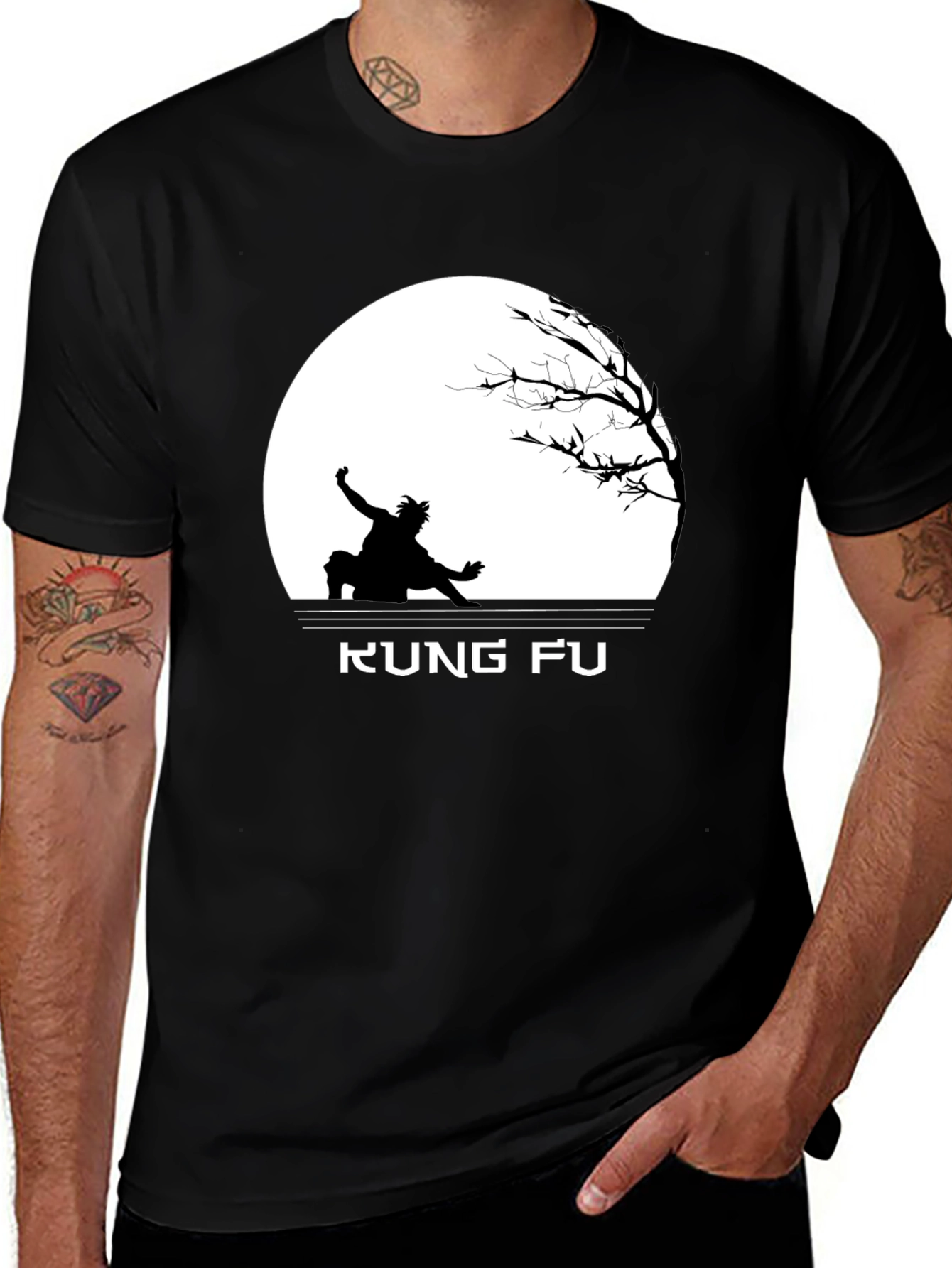 Kung Fu Black T-Shirt with Silhouette Design