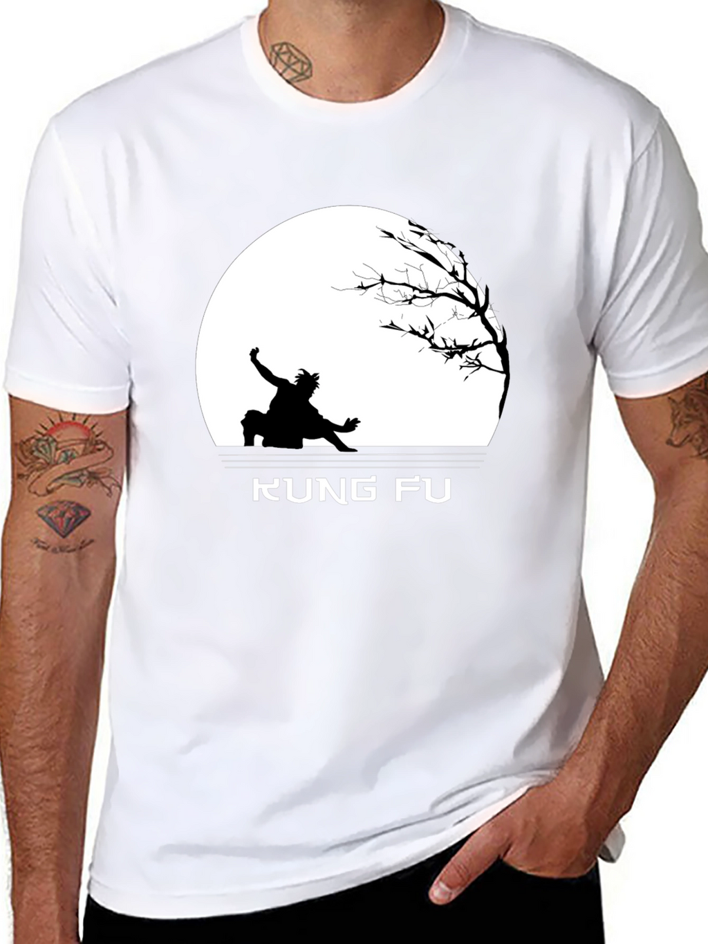 Kung Fu Black T-Shirt with Silhouette Design