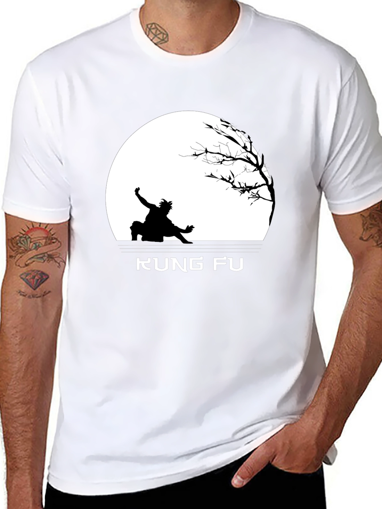 Kung Fu Black T-Shirt with Silhouette Design