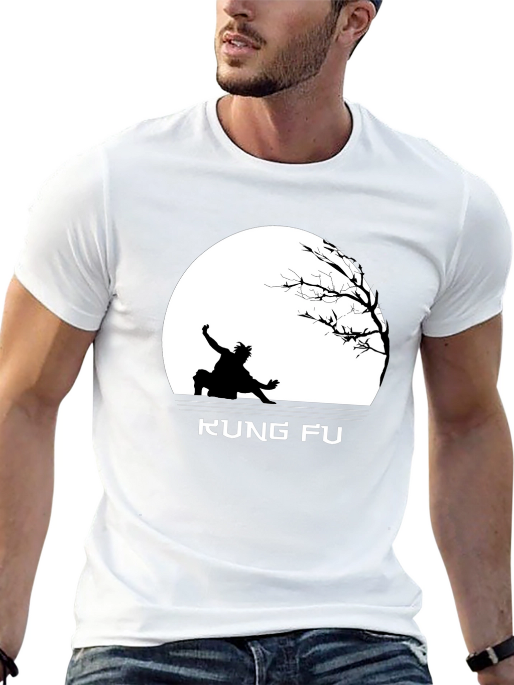 Kung Fu Black T-Shirt with Silhouette Design