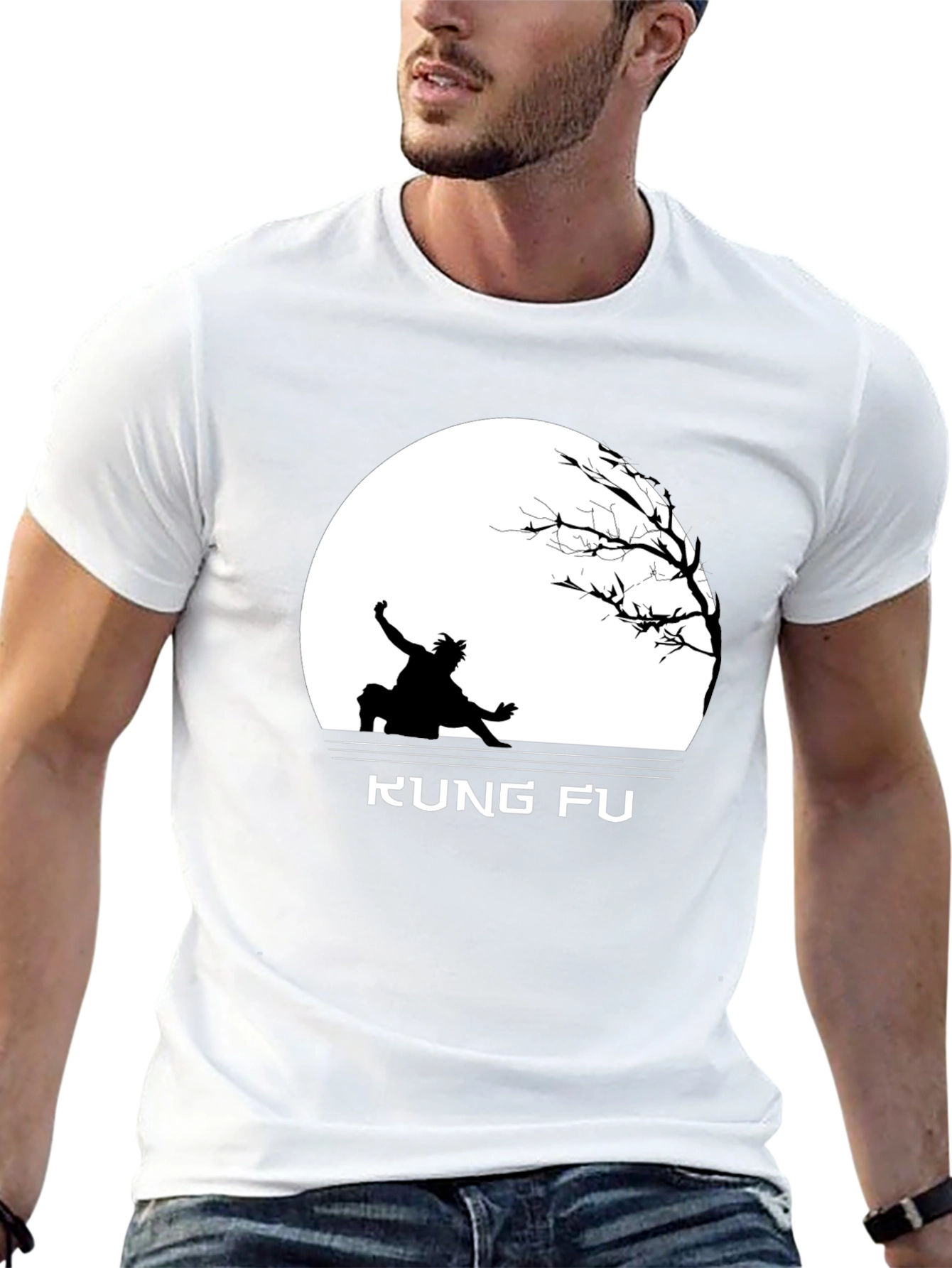 Kung Fu Black T-Shirt with Silhouette Design