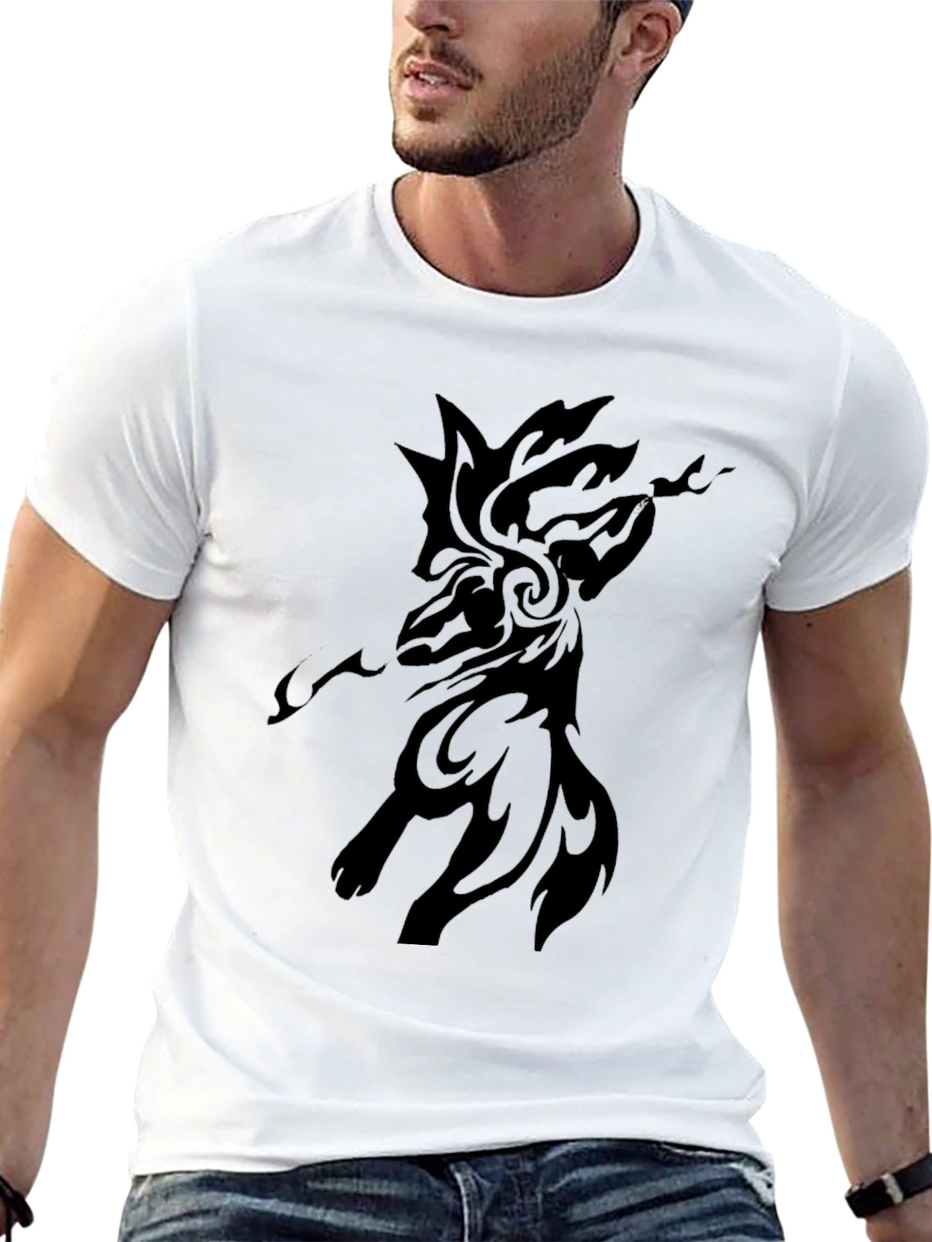 Tribal Wolf Graphic Tee - Mens Black T-Shirt