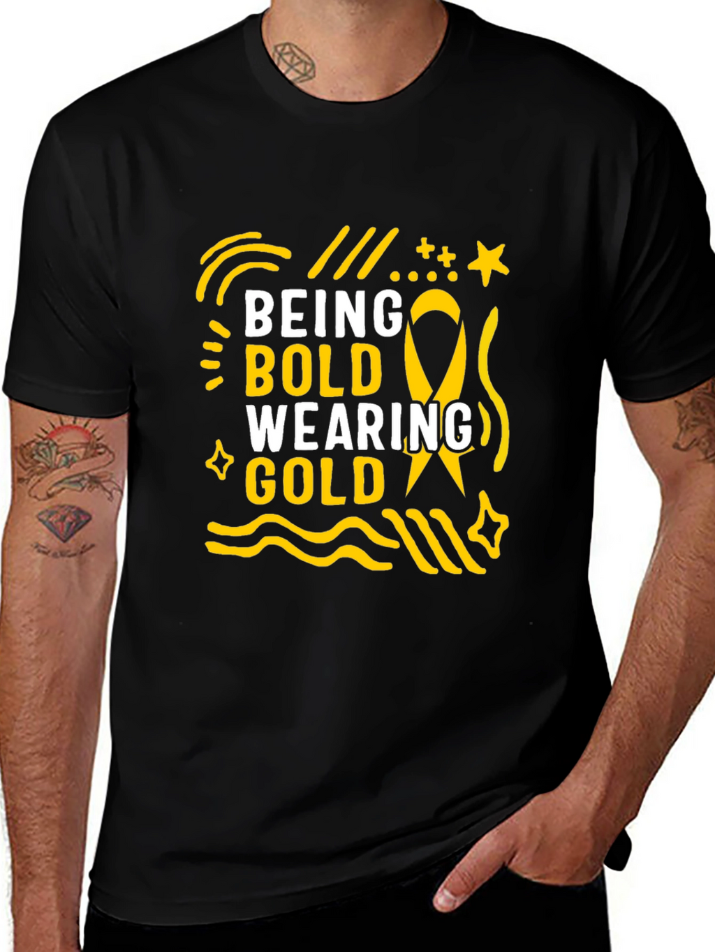Being Bold Wearing Gold Black T-Shirt