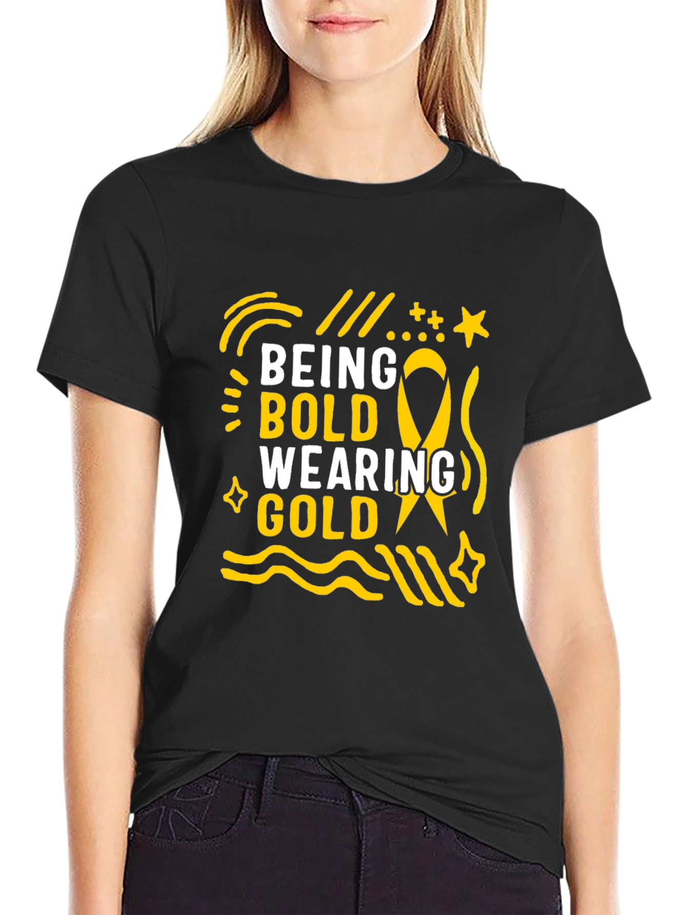 Being Bold Wearing Gold Black T-Shirt
