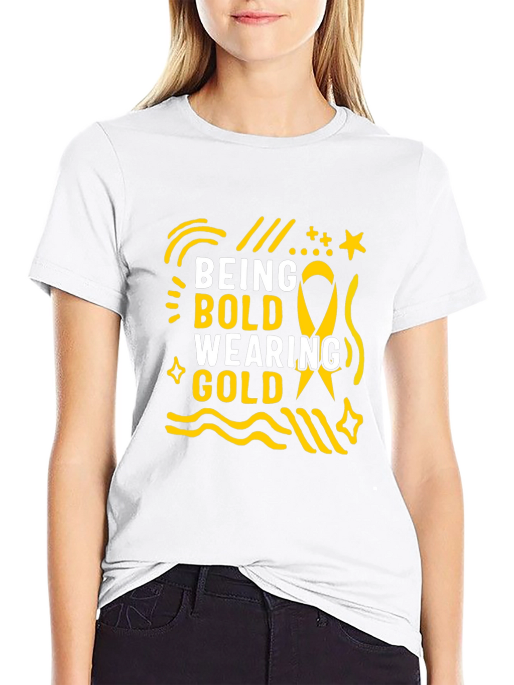 Being Bold Wearing Gold Black T-Shirt