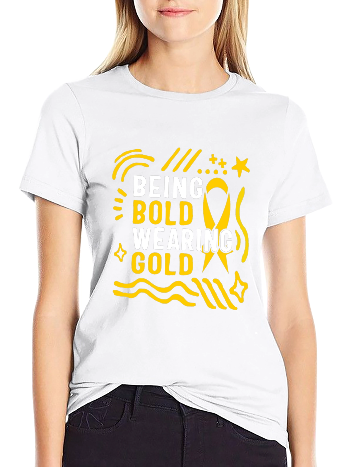 Being Bold Wearing Gold Black T-Shirt