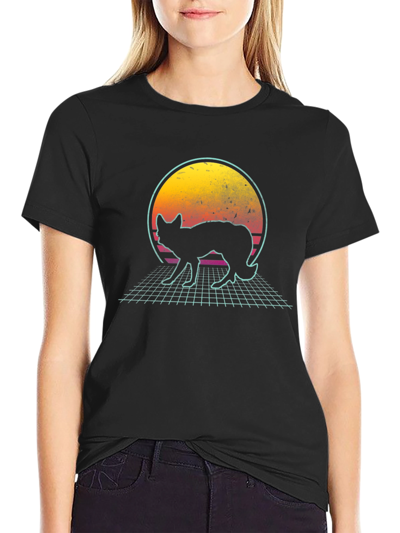 Retro Fox Graphic Tee - Black T-Shirt