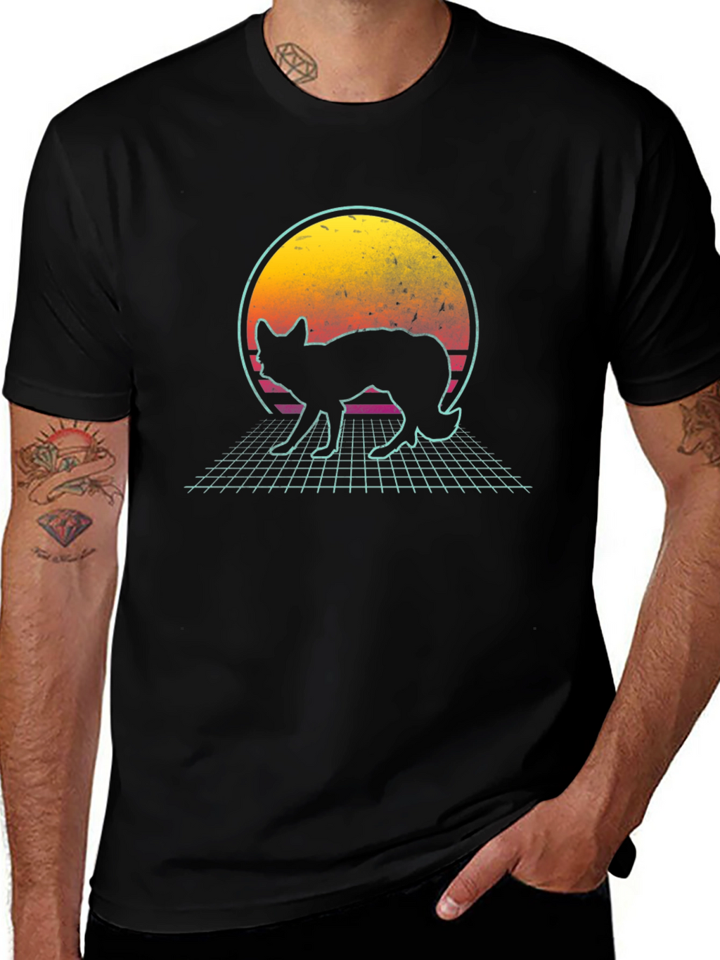 Retro Fox Graphic Tee - Black T-Shirt
