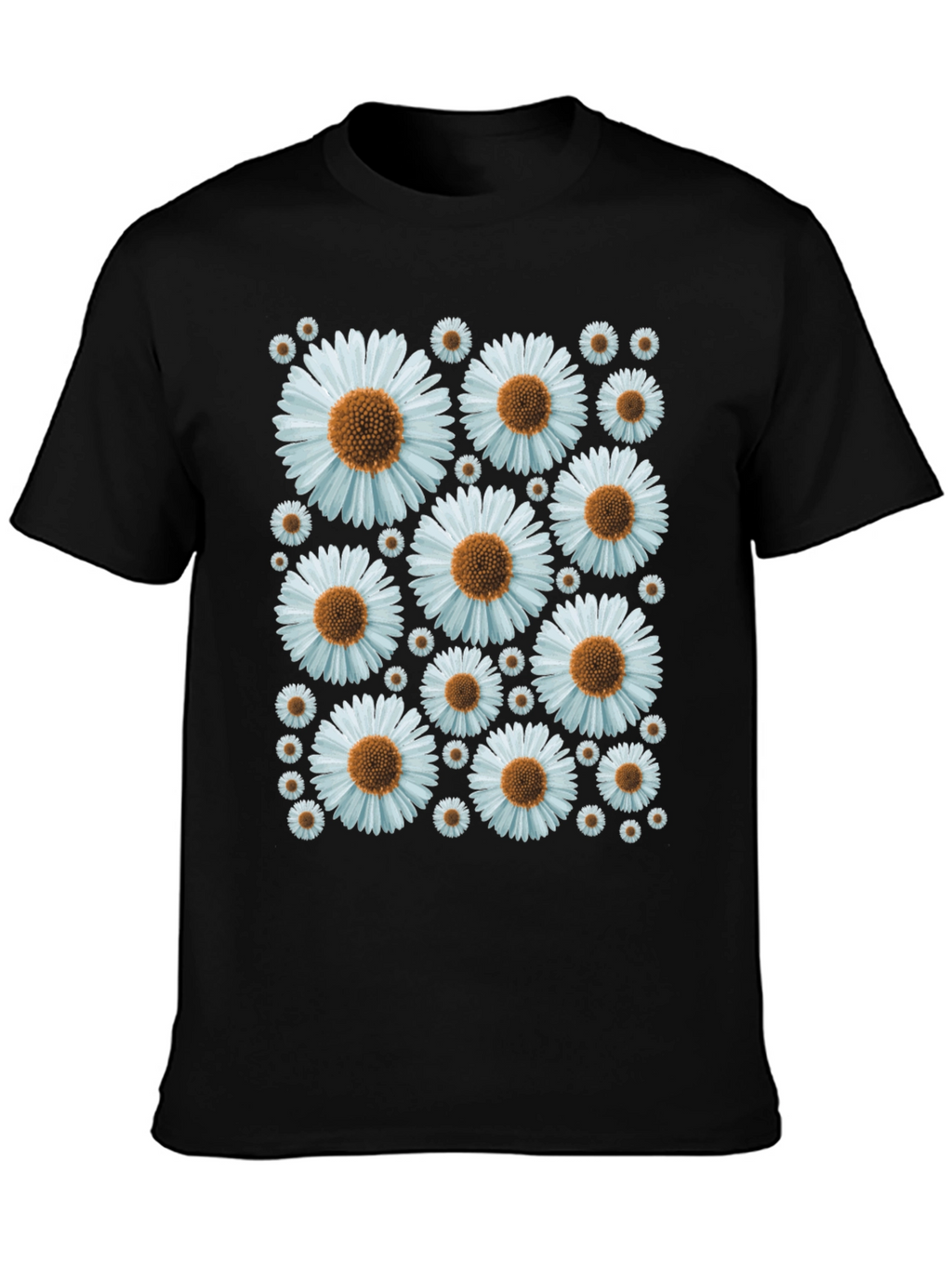 Daisy Pattern Black T-Shirt
