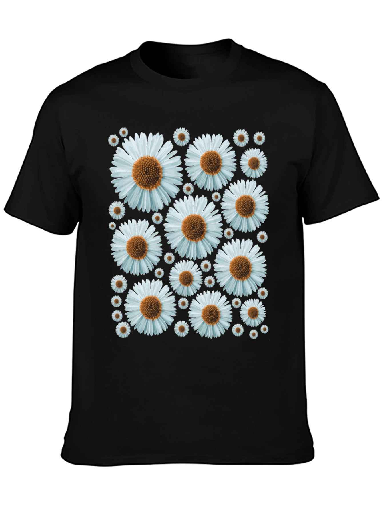 Daisy Pattern Black T-Shirt