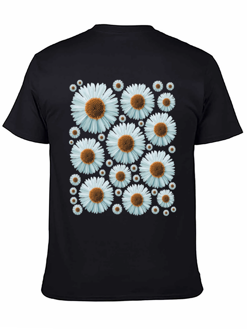 Daisy Pattern Black T-Shirt