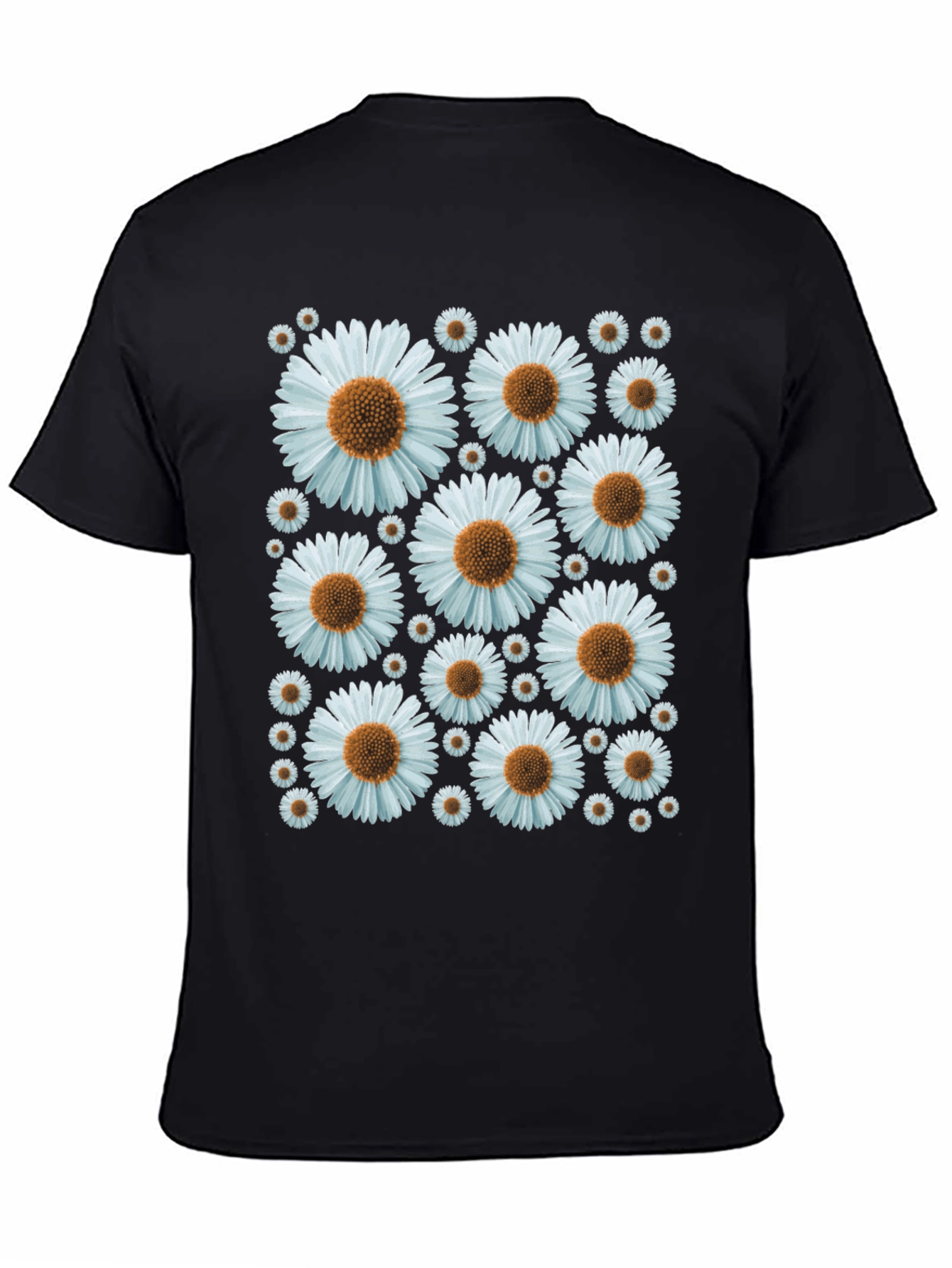 Daisy Pattern Black T-Shirt