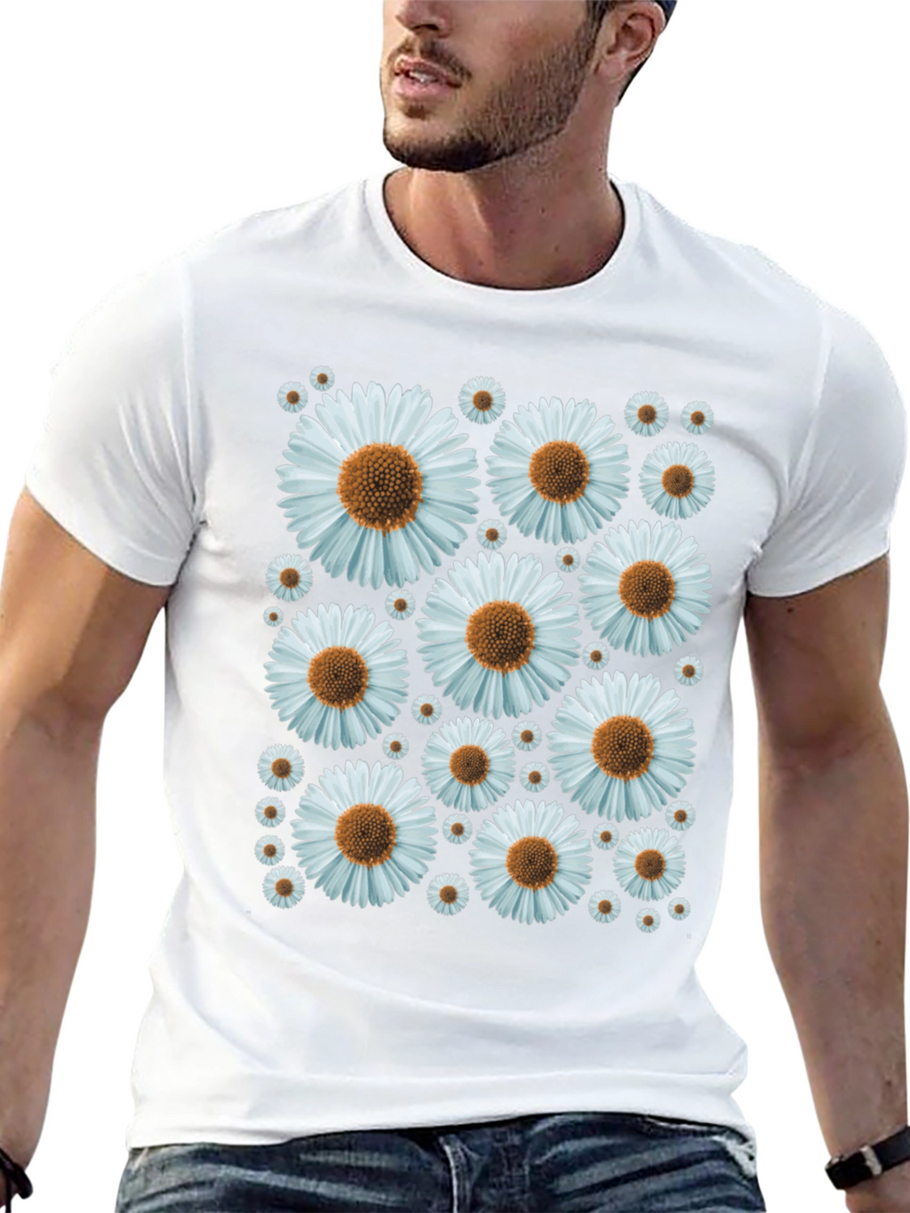 Daisy Pattern Black T-Shirt