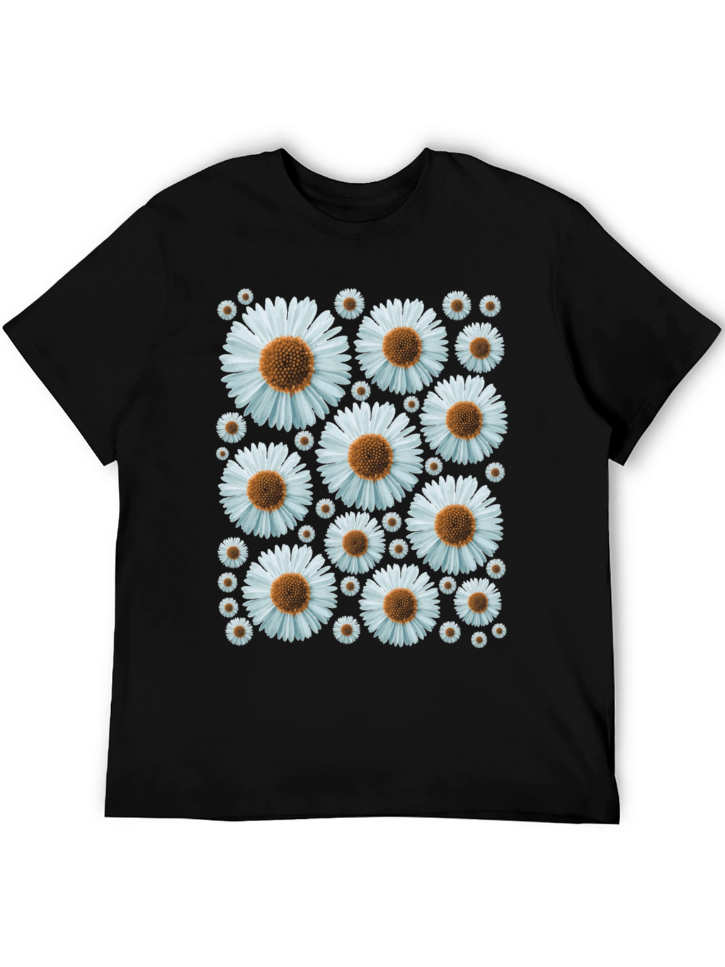 Daisy Pattern Black T-Shirt