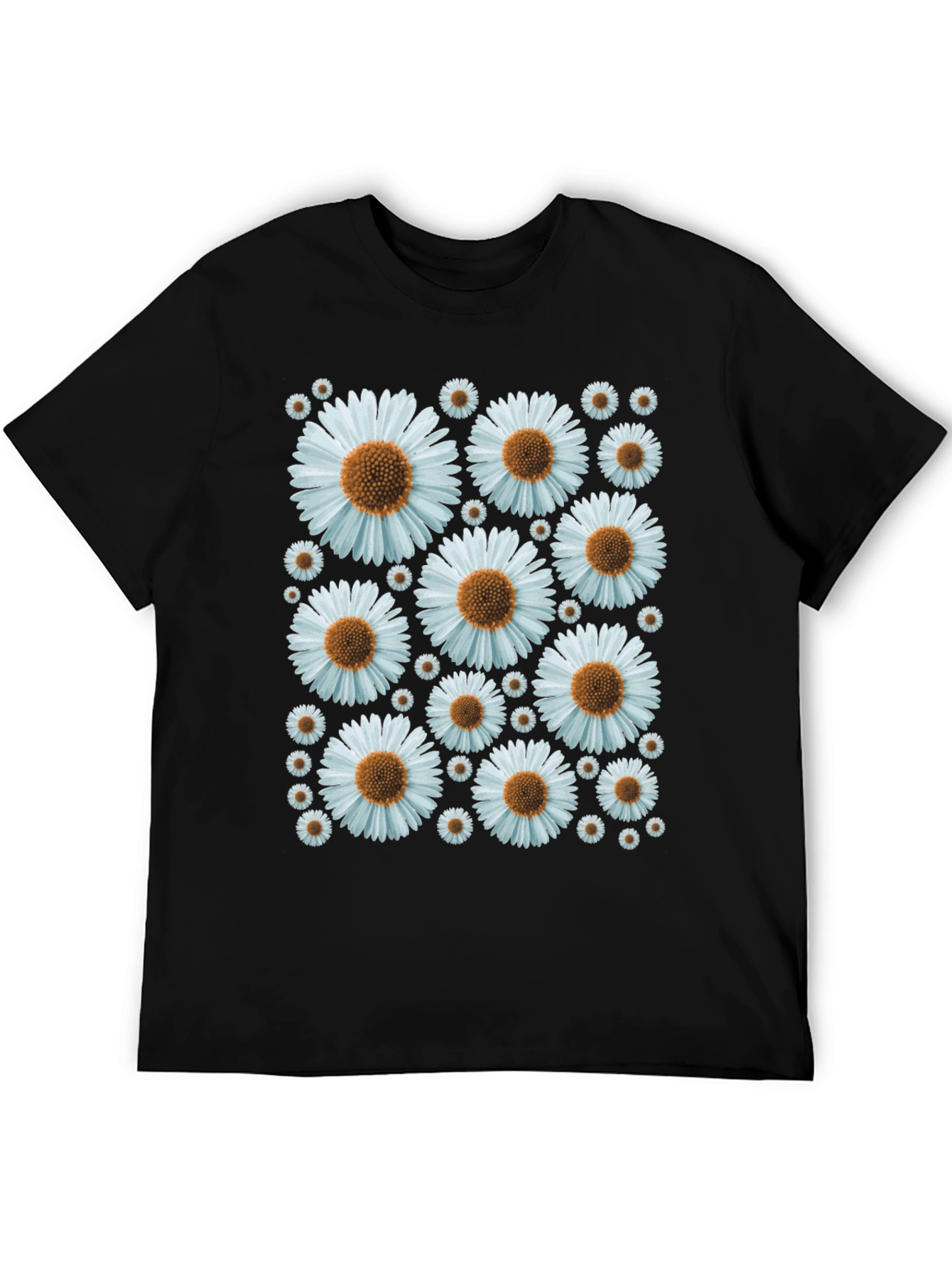 Daisy Pattern Black T-Shirt