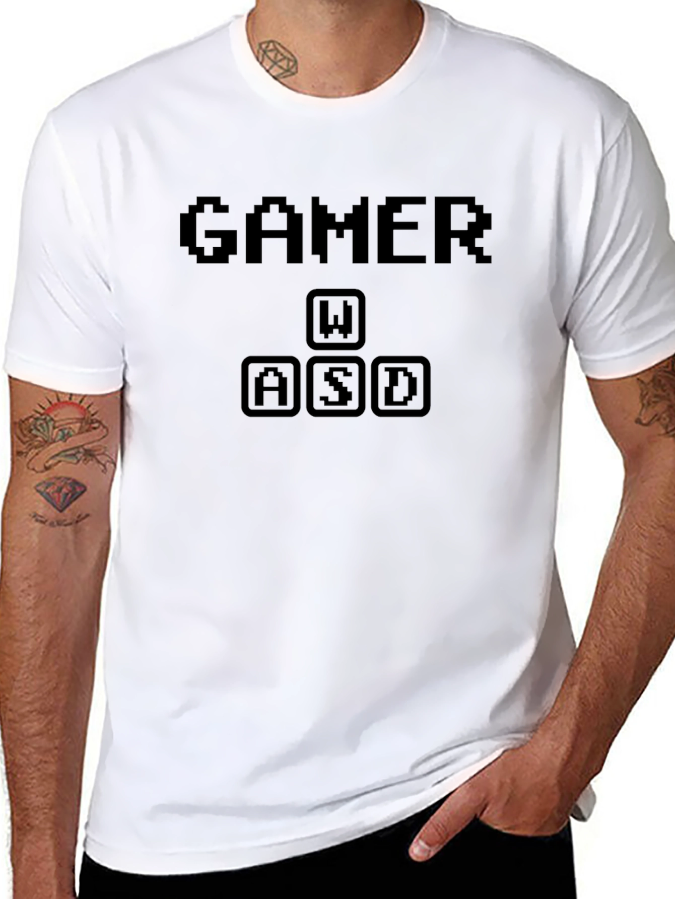 Gamer WASD Keys Black Pixel Graphic T-Shirt