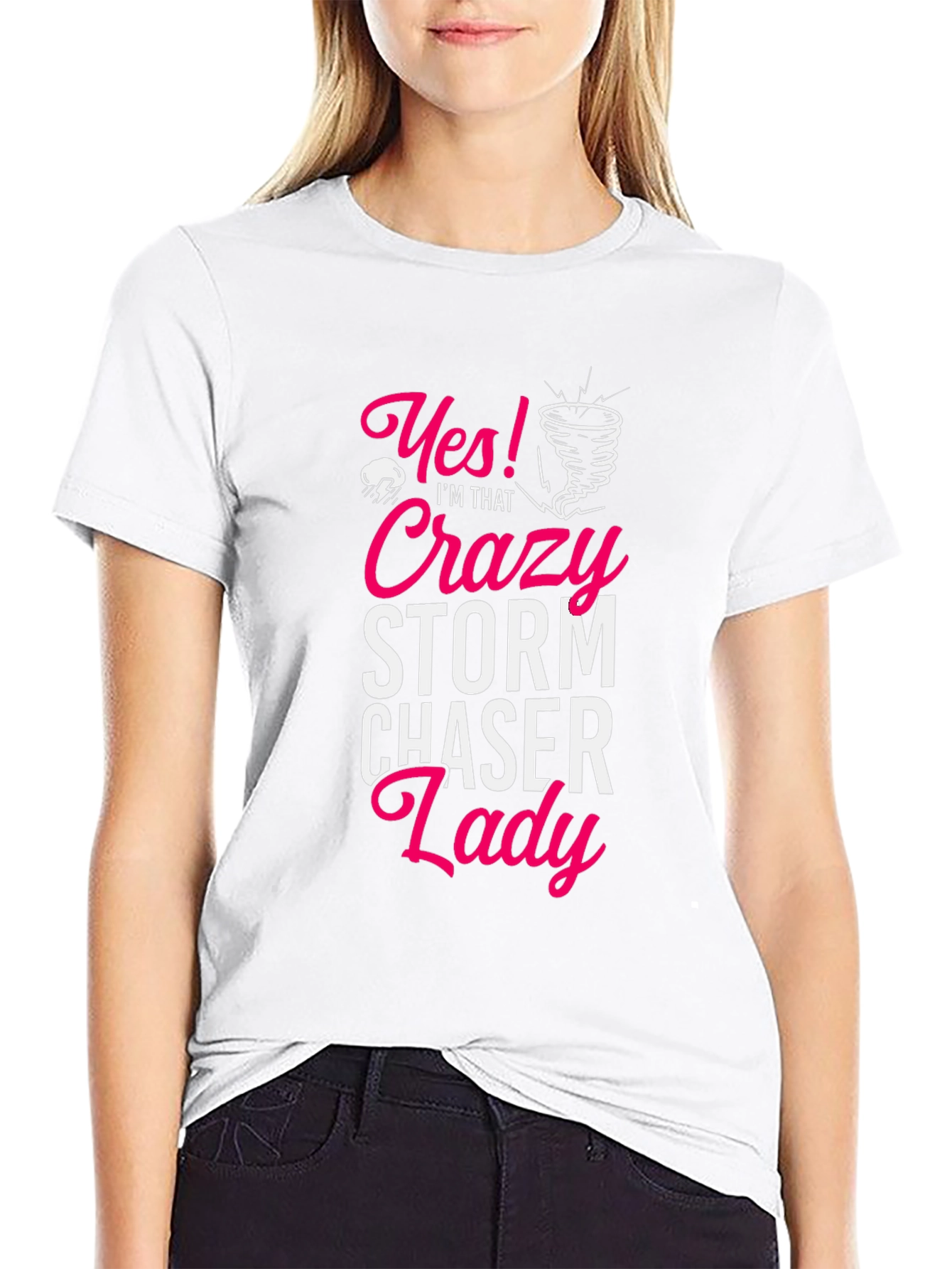 Crazy Storm Chaser Lady Black Graphic Tee