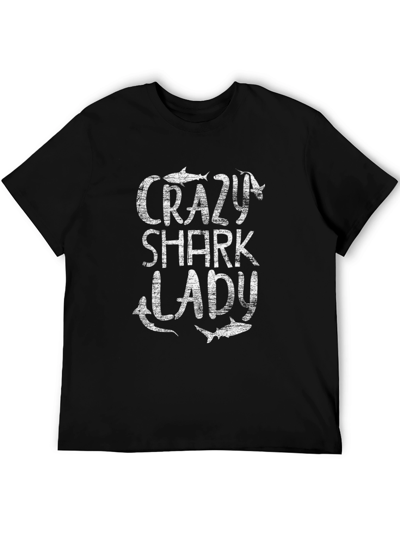 Crazy Shark Lady T-Shirt - Black Cotton Graphic Tee