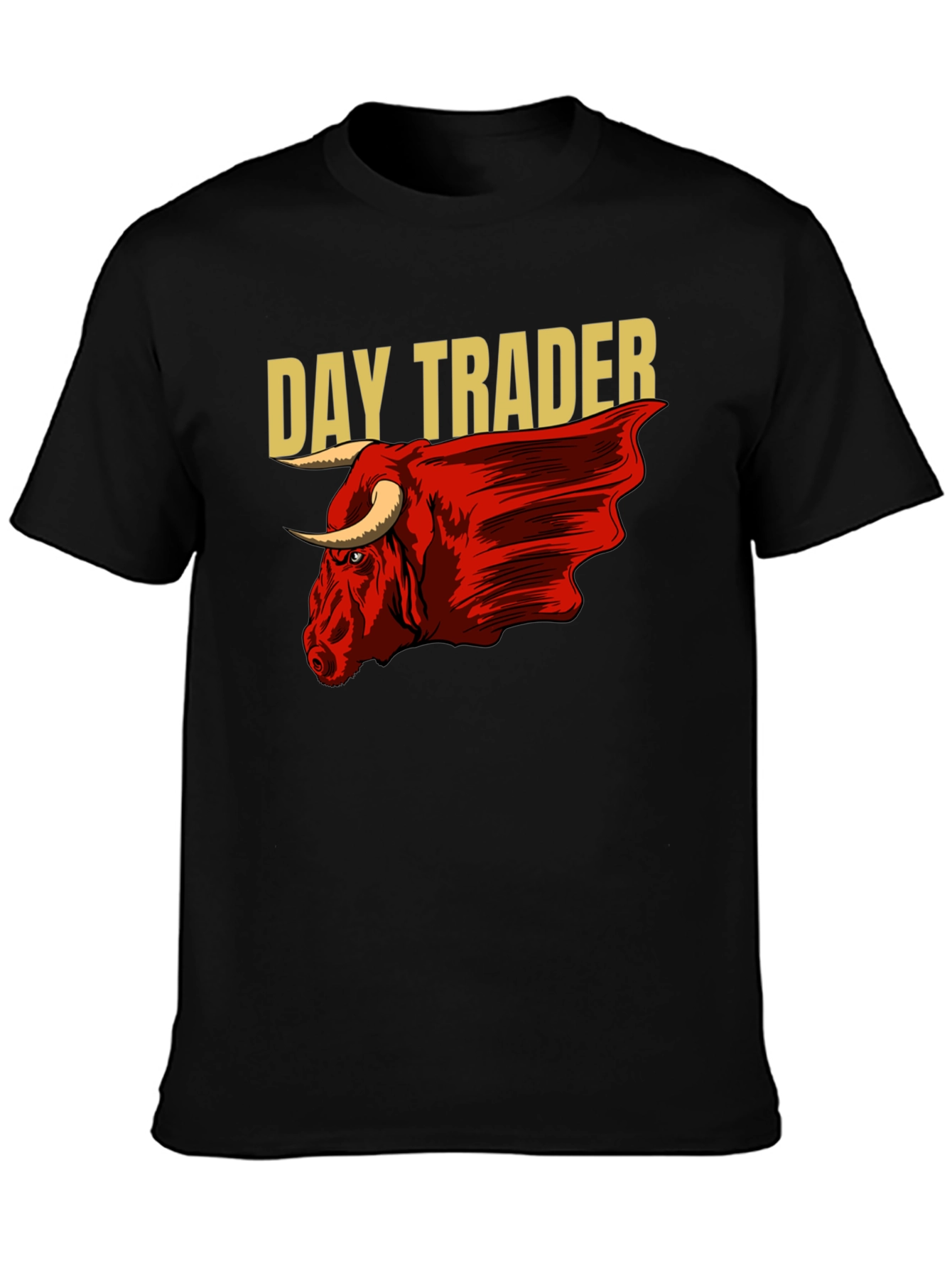 Day Trader Bull Graphic Black T-Shirt