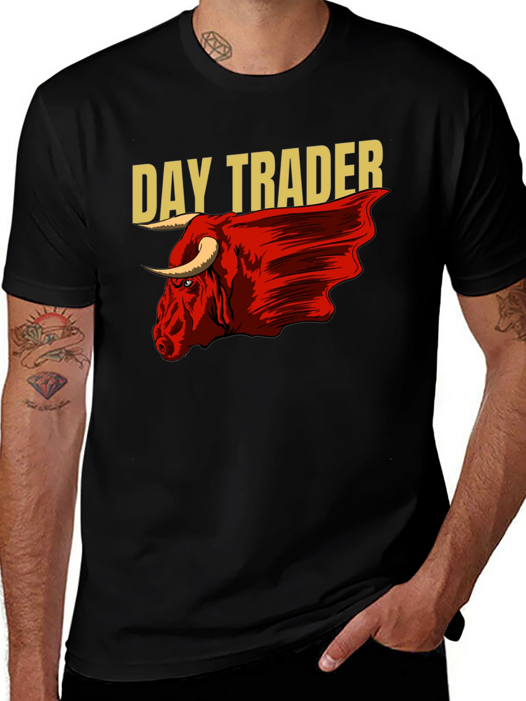 Day Trader Bull Graphic Black T-Shirt