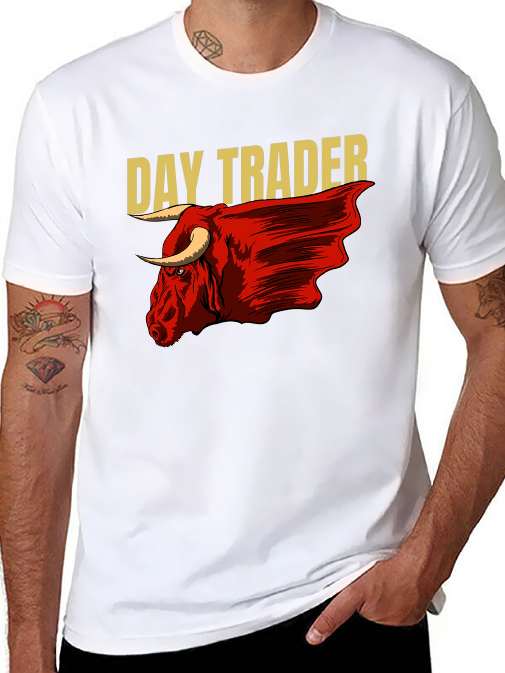 Day Trader Bull Graphic Black T-Shirt