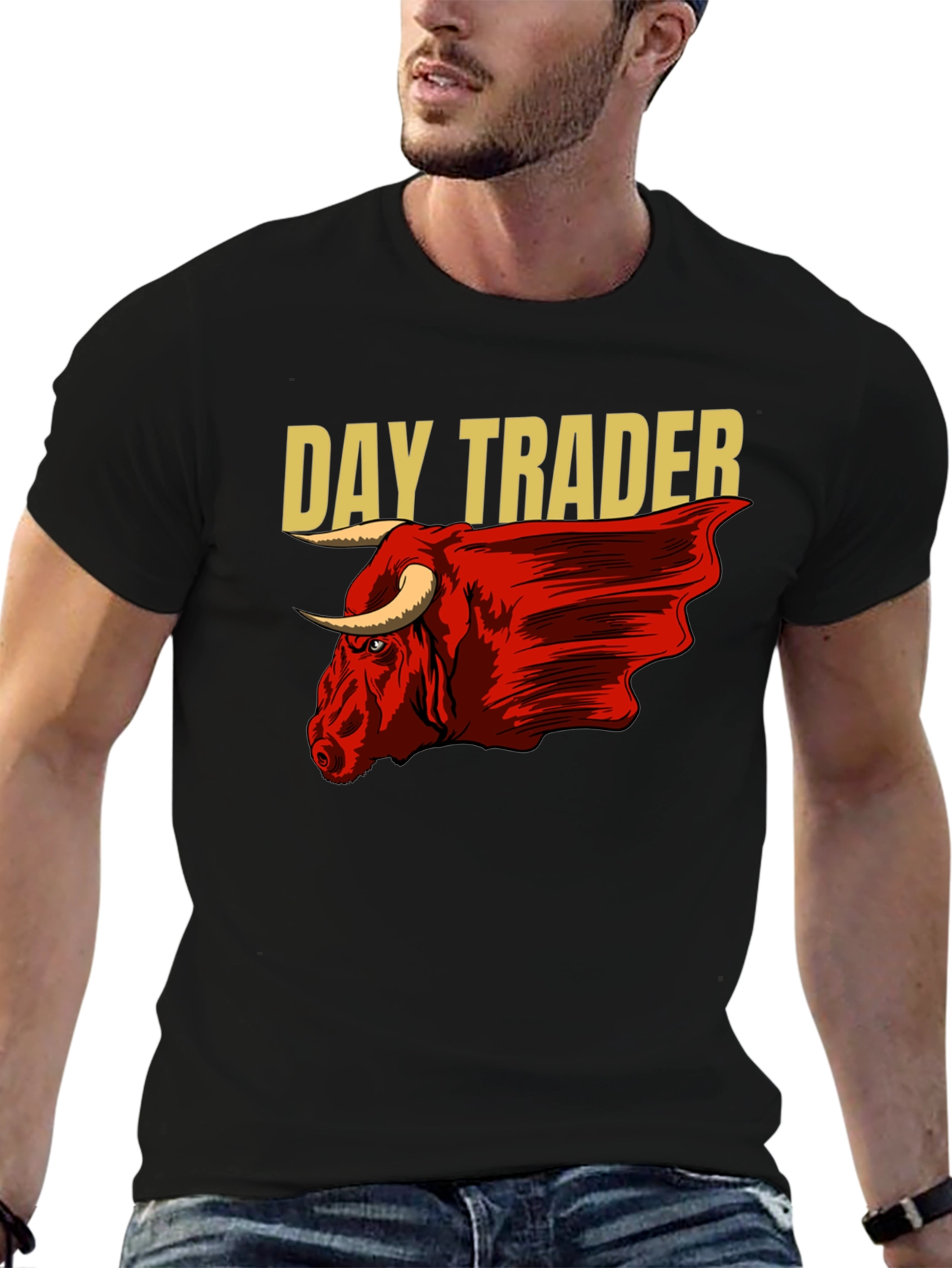 Day Trader Bull Graphic Black T-Shirt