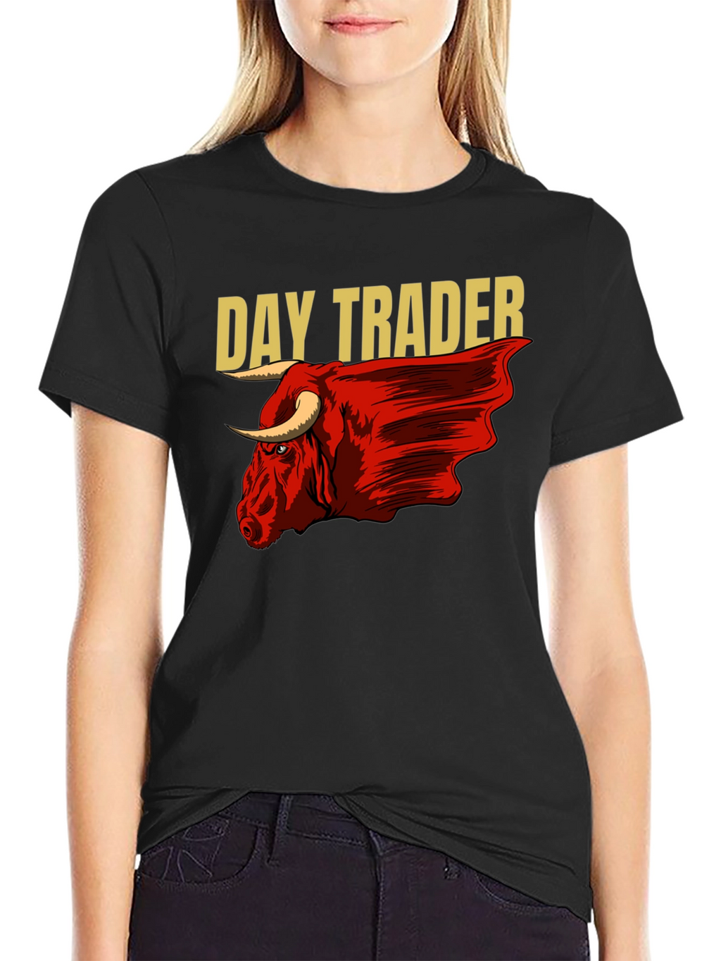 Day Trader Bull Graphic Black T-Shirt