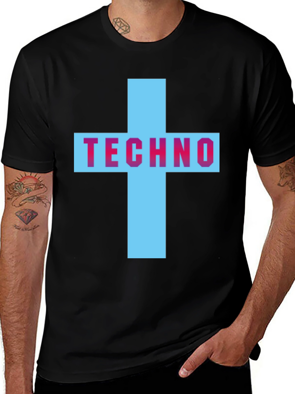 Techno Cross Graphic T-Shirt - Black