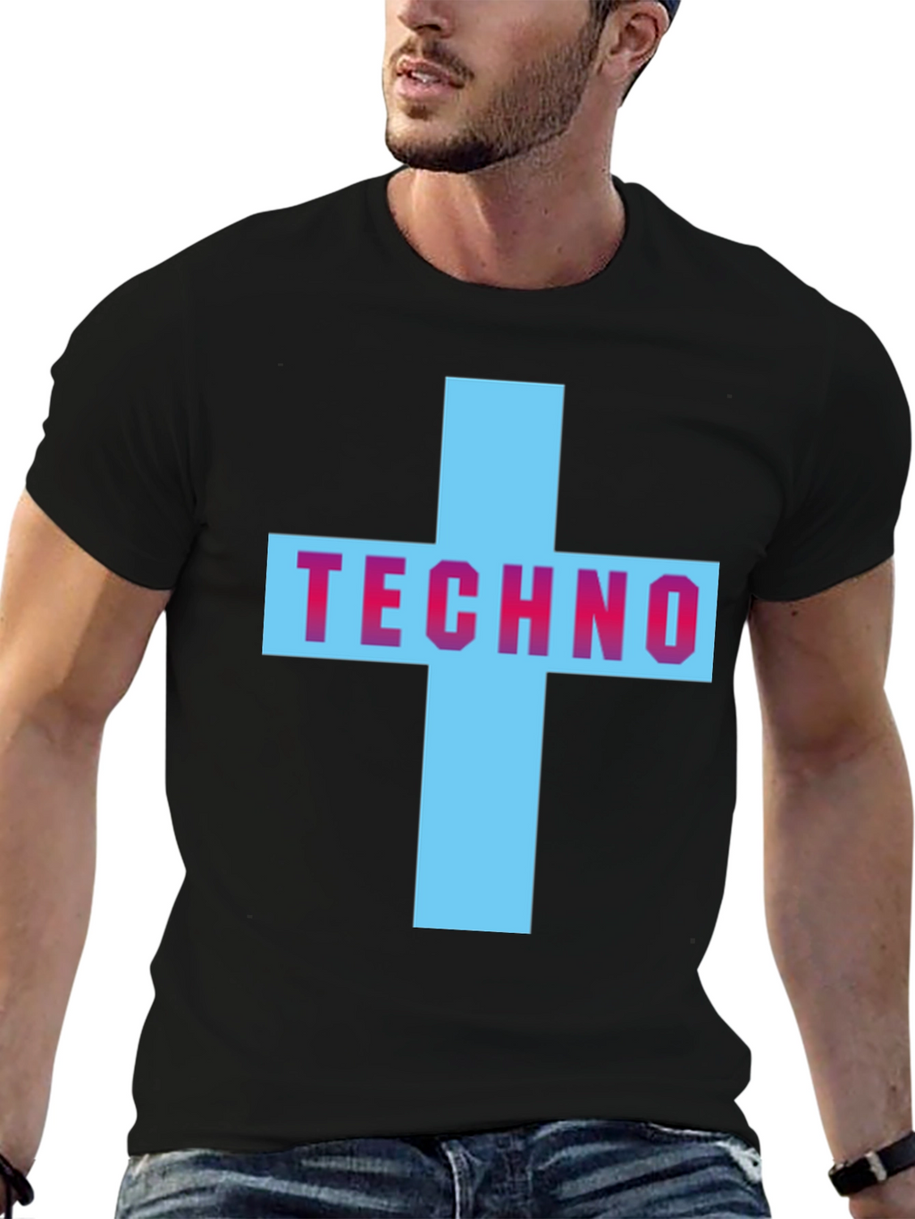 Techno Cross Graphic T-Shirt - Black