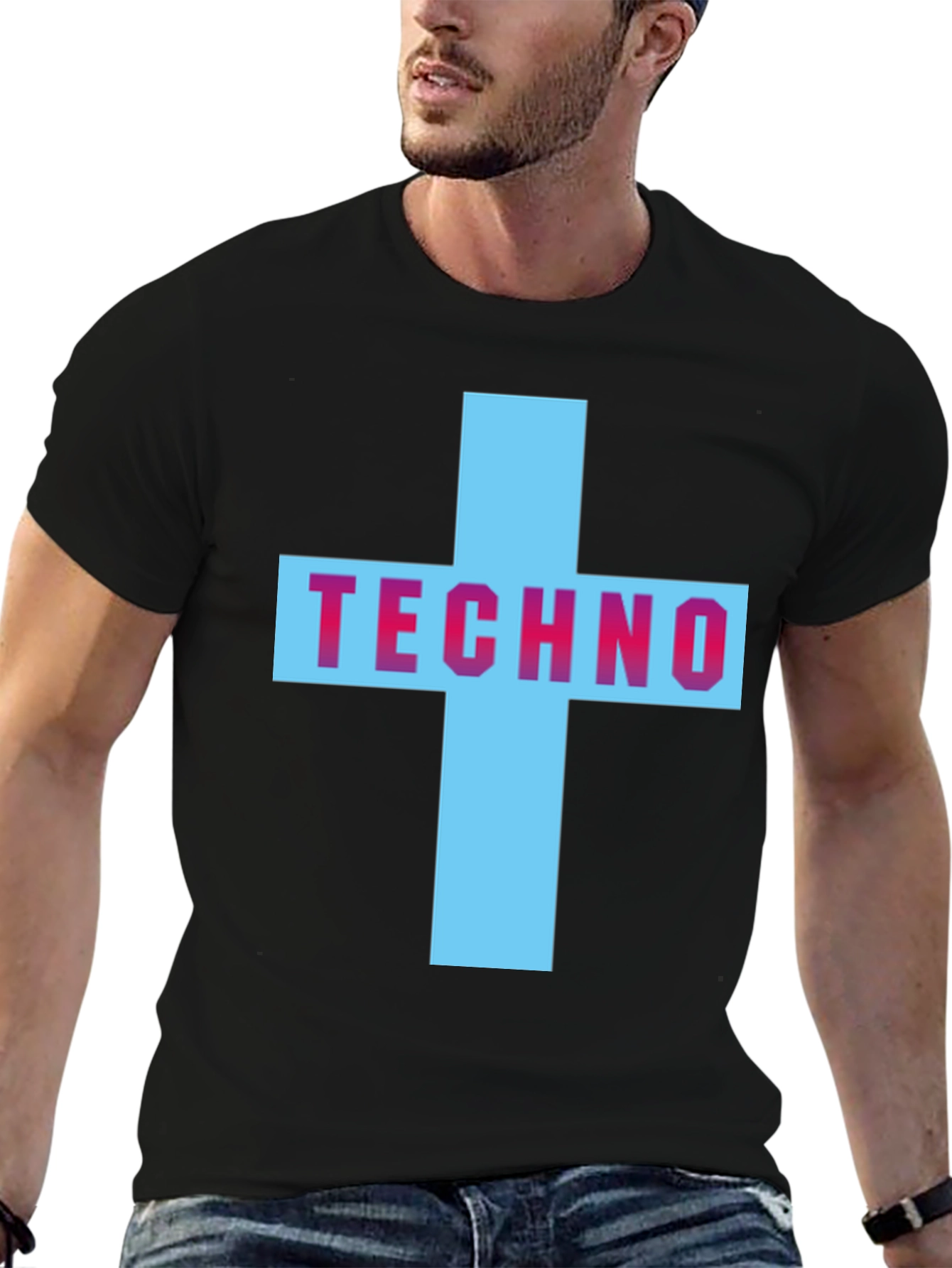 Techno Cross Graphic T-Shirt - Black