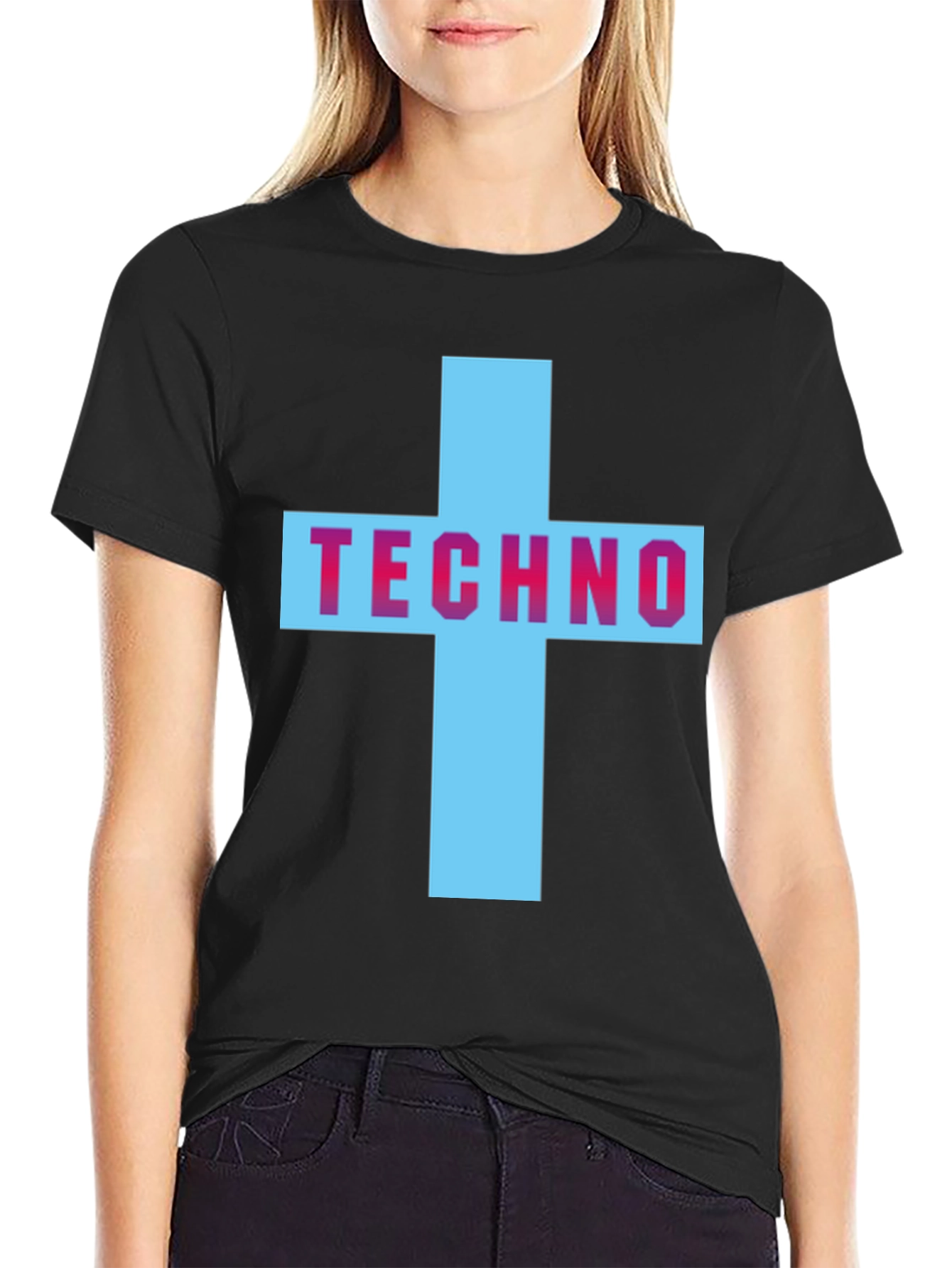 Techno Cross Graphic T-Shirt - Black