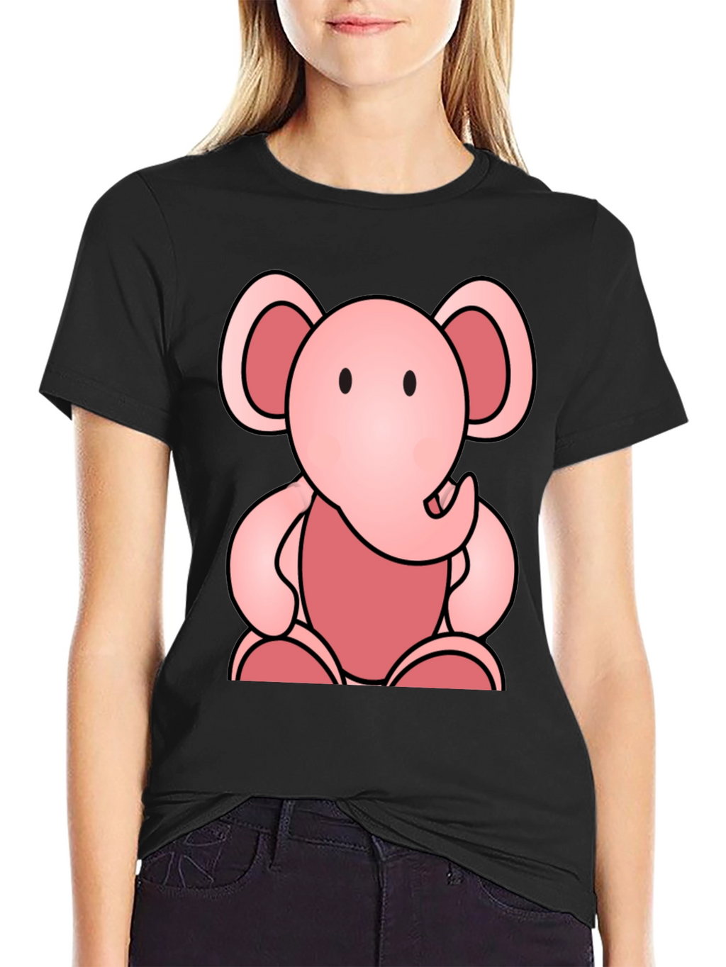 Cute Elephant Graphic Tee - Soft Black Cotton Shirt