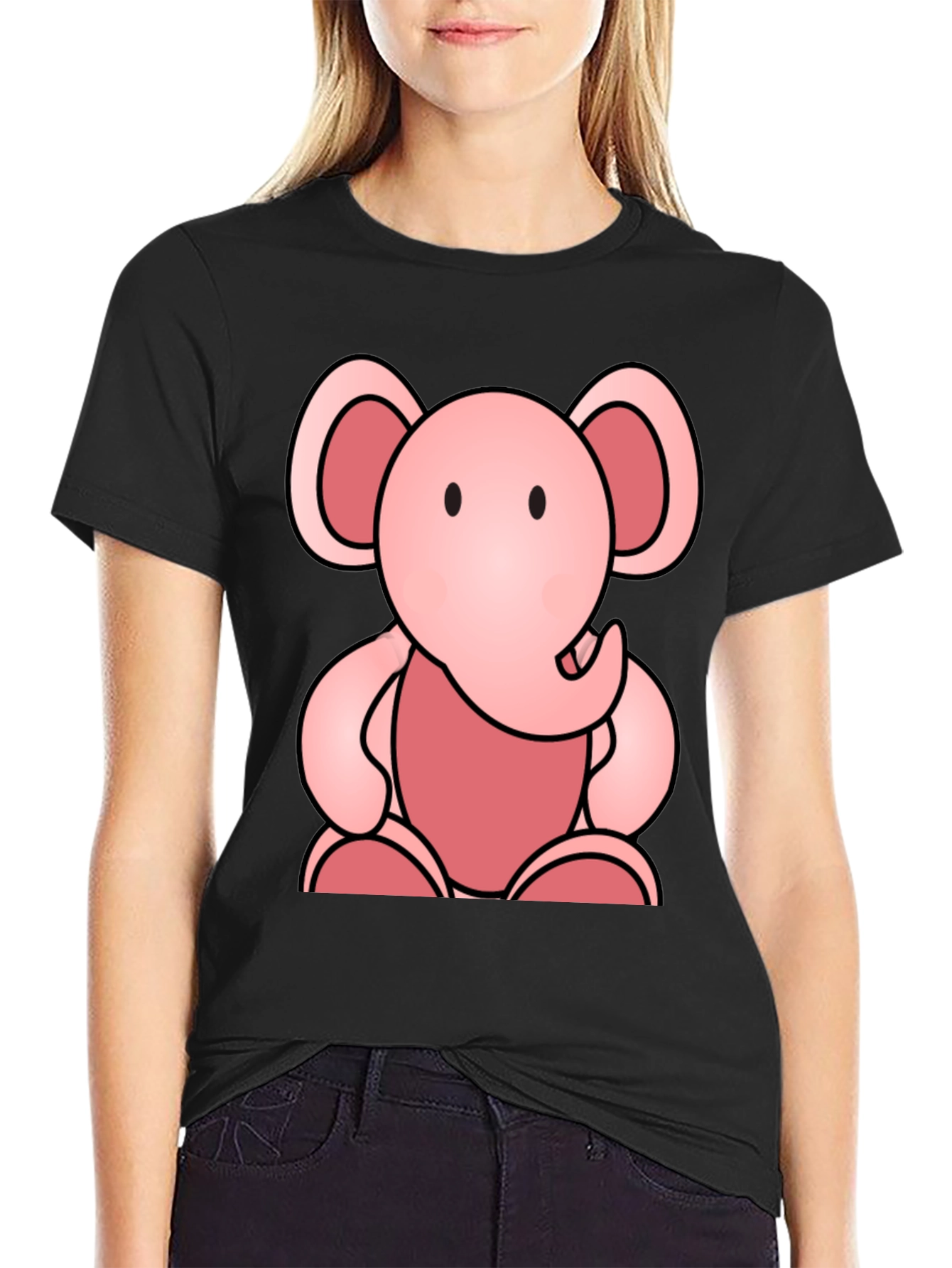 Cute Elephant Graphic Tee - Soft Black Cotton Shirt